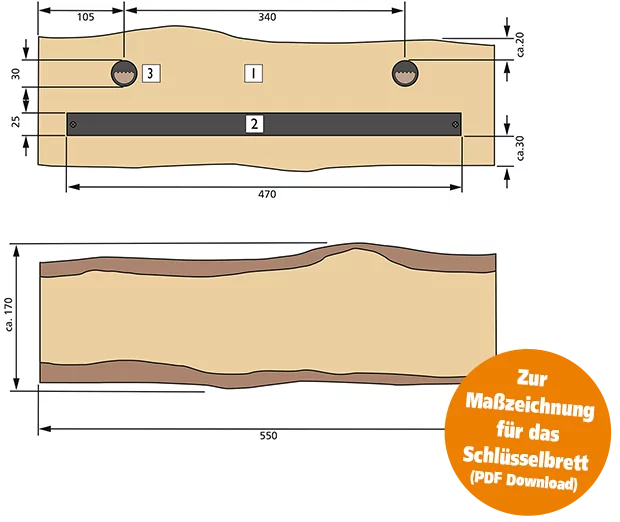 Maßzeichnung Magnetisches Schlüsselbrett
