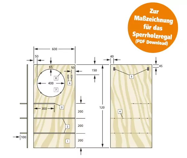 Sperrholzregal Masszeichnung