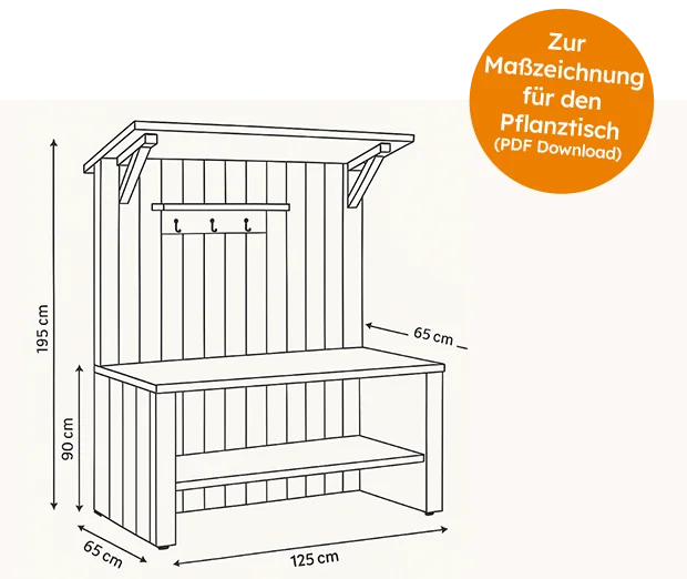 DIY-Anleitung Pflanztisch selber bauen. Maßzeichnung. Vorschaubild.