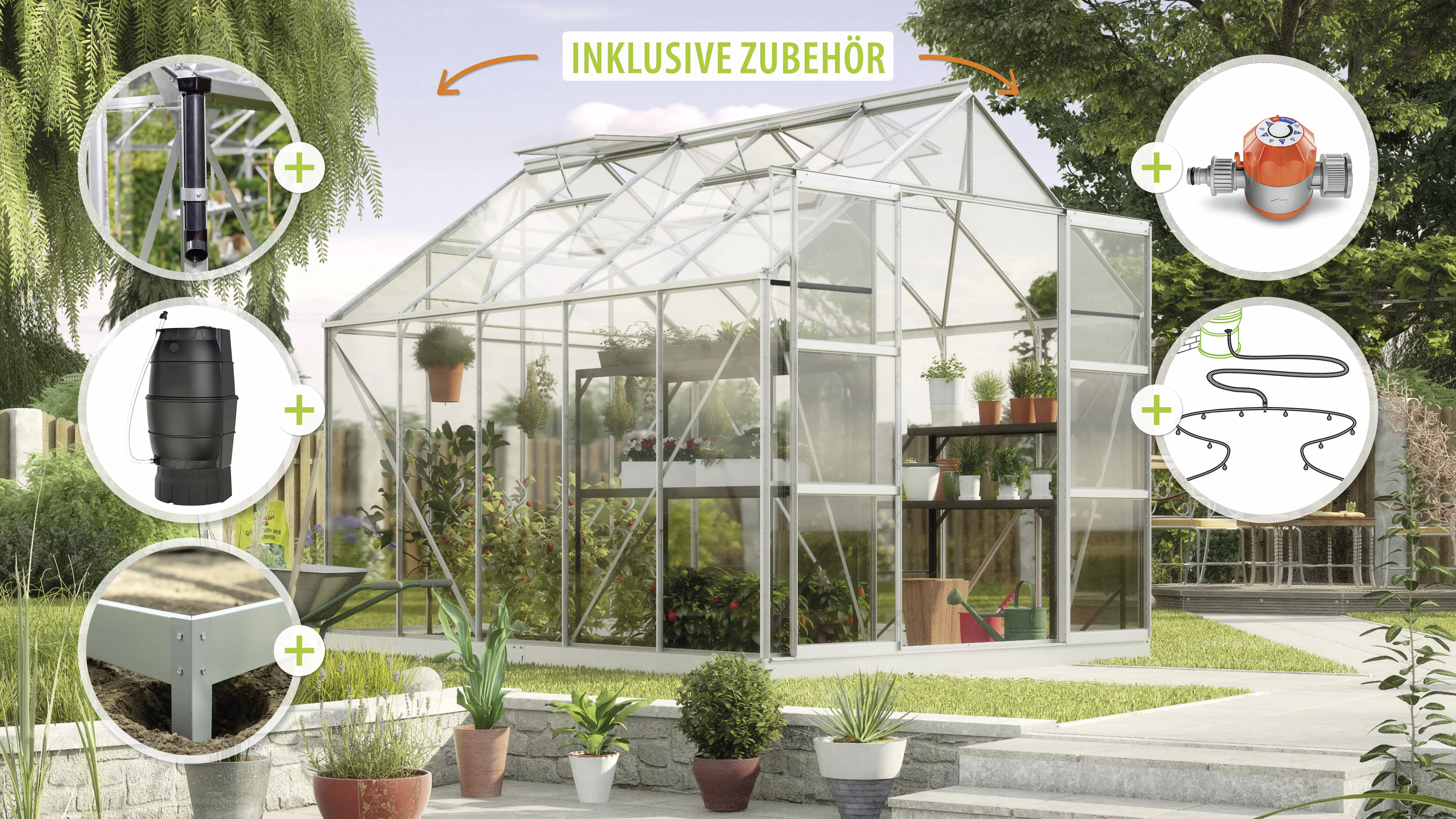 Vitavia Gewächshaus-Set Uranus 8300 ESG 3 mm alu 254 x 317 cm 