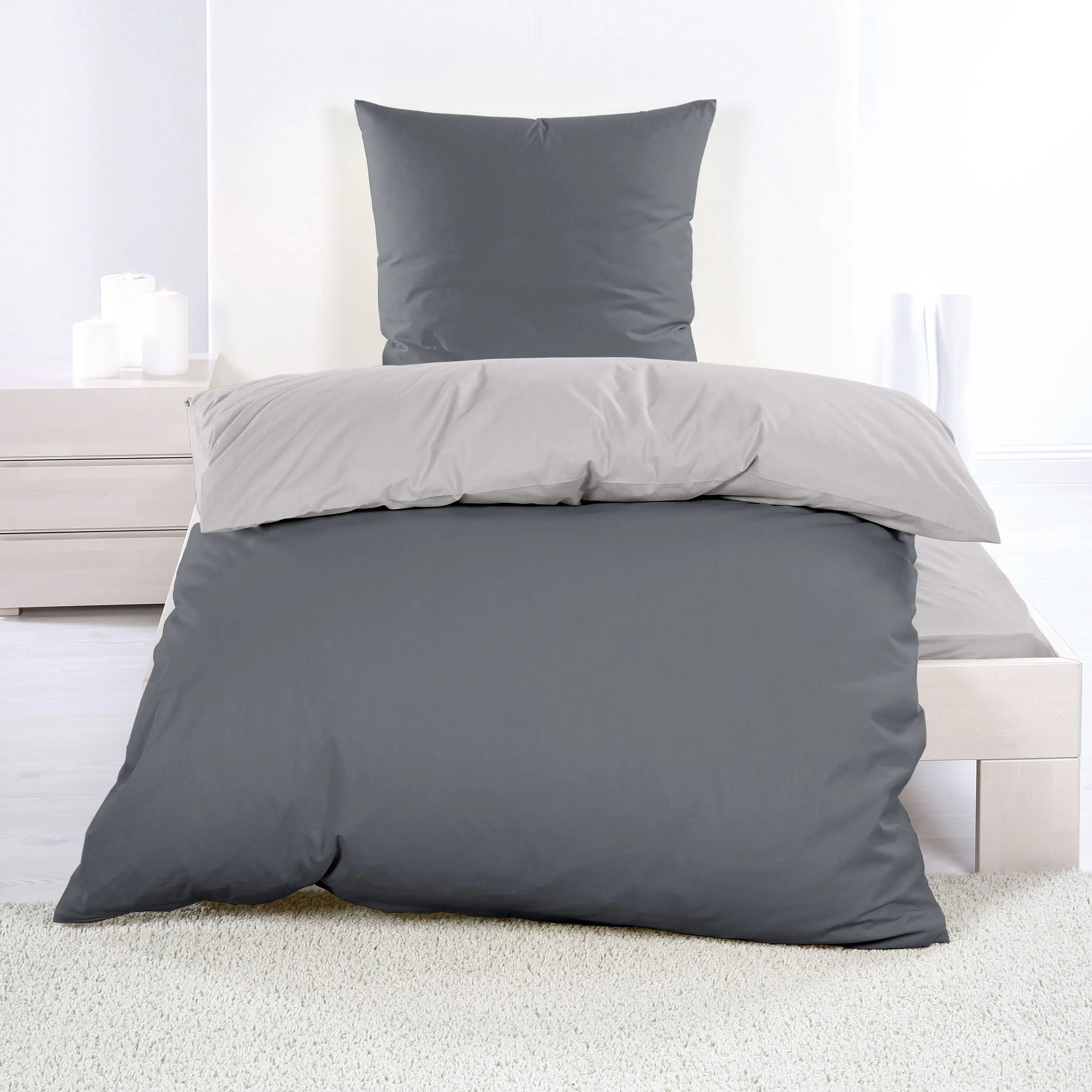 Bettwäsche Renforce anthrazit grau wendbar 135 x 200 cm