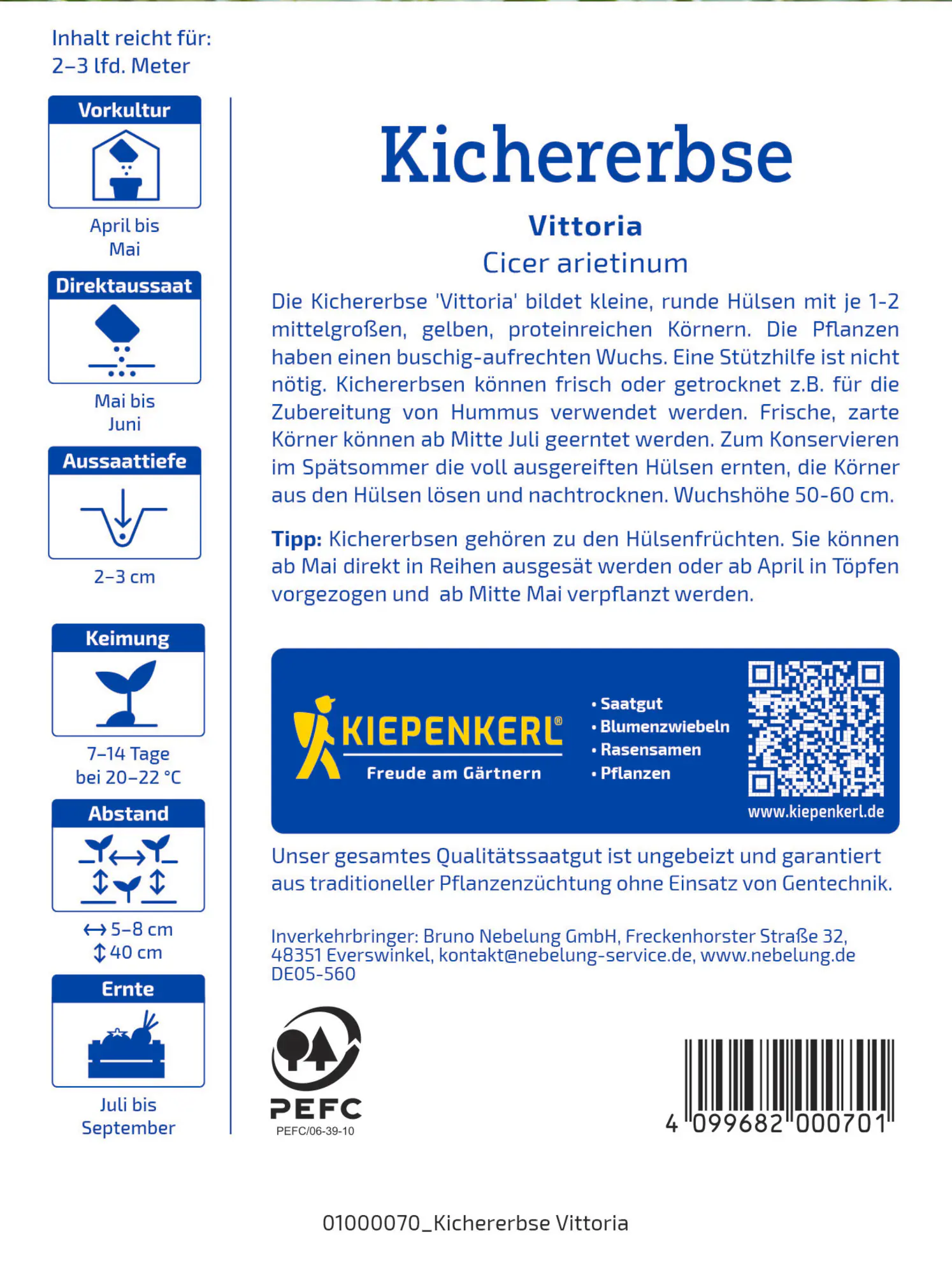 Kiepenkerl Saatgut Kichererbsen Vittoria für ca. 0,6 – 1,2 m²