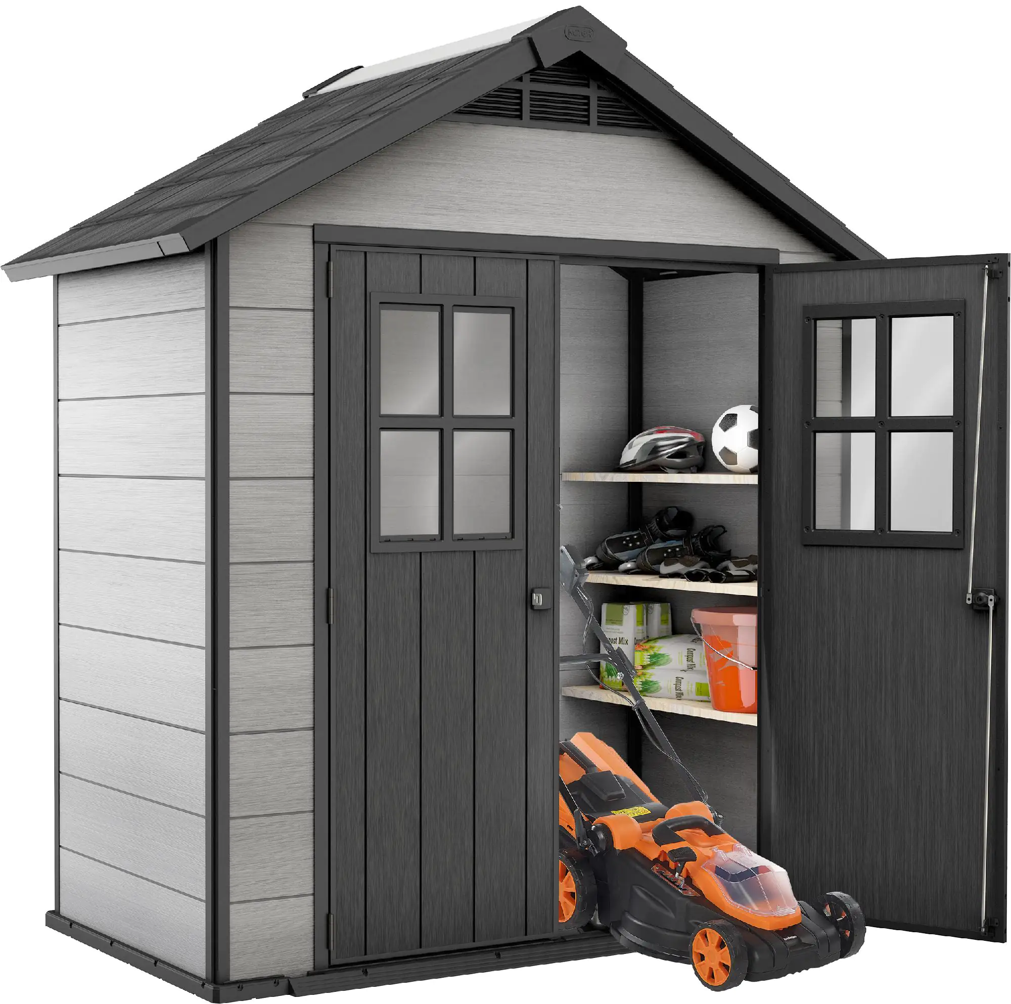 Keter Gerätehaus Oakland 754, Grau, 4,3m³, 229,6 x 124,8 x 253 cm, Duotech Struktur