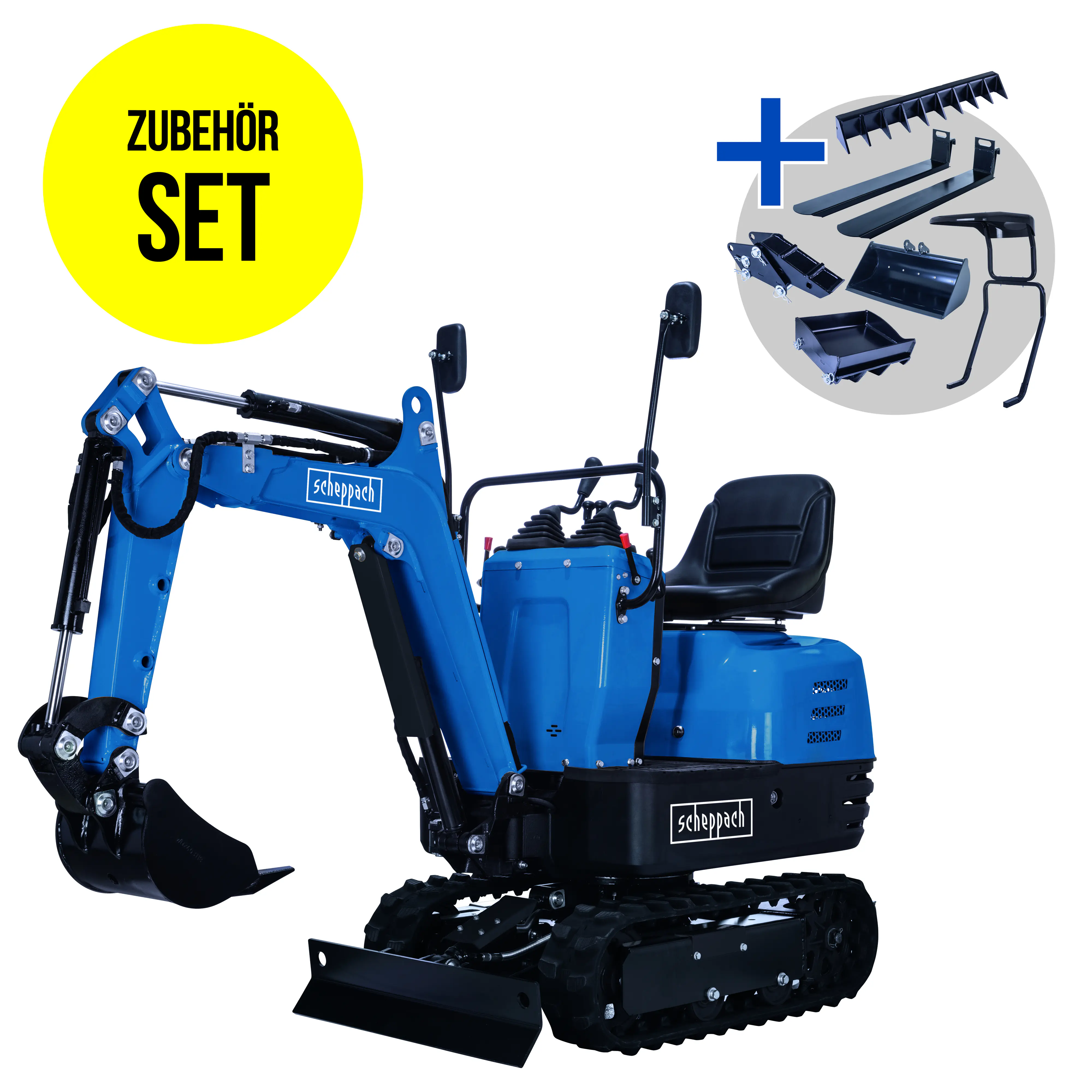 Scheppach Mini-Bagger EXC815 XXL Set inkl. Zubehör 69 cm Spurbreite
