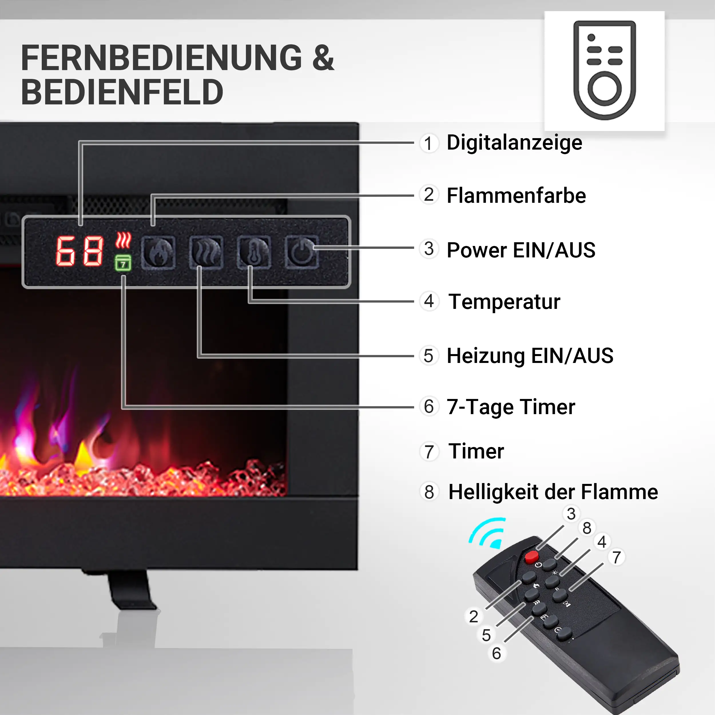 BALDERIA Elektrokamin schwarz Agnes 60 1000/1800 Watt 33 x 152,5 cm