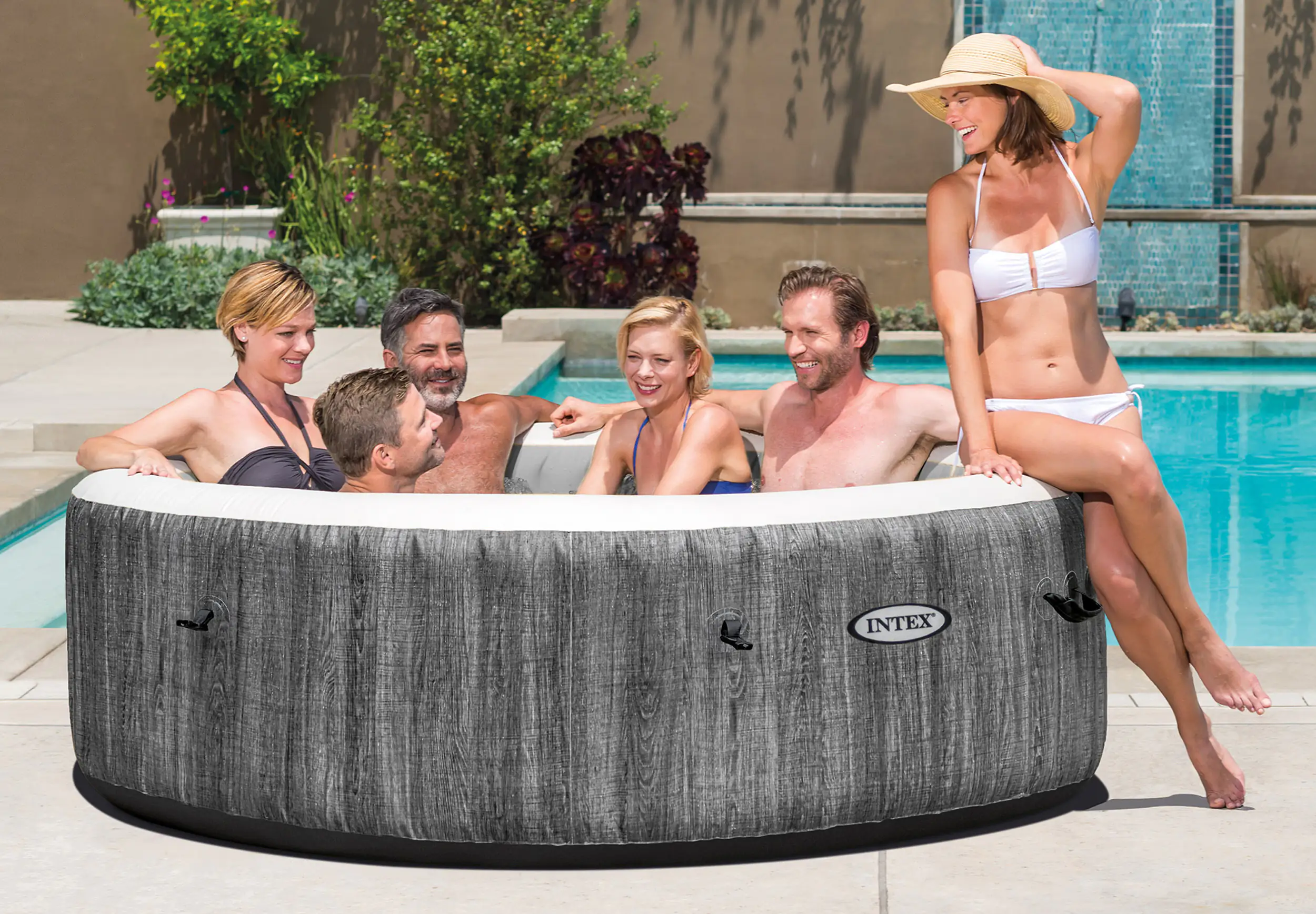 Intex Whirlpool PureSPA Bubble Massage Greywood Deluxe grau, Ø 216 x 71 cm