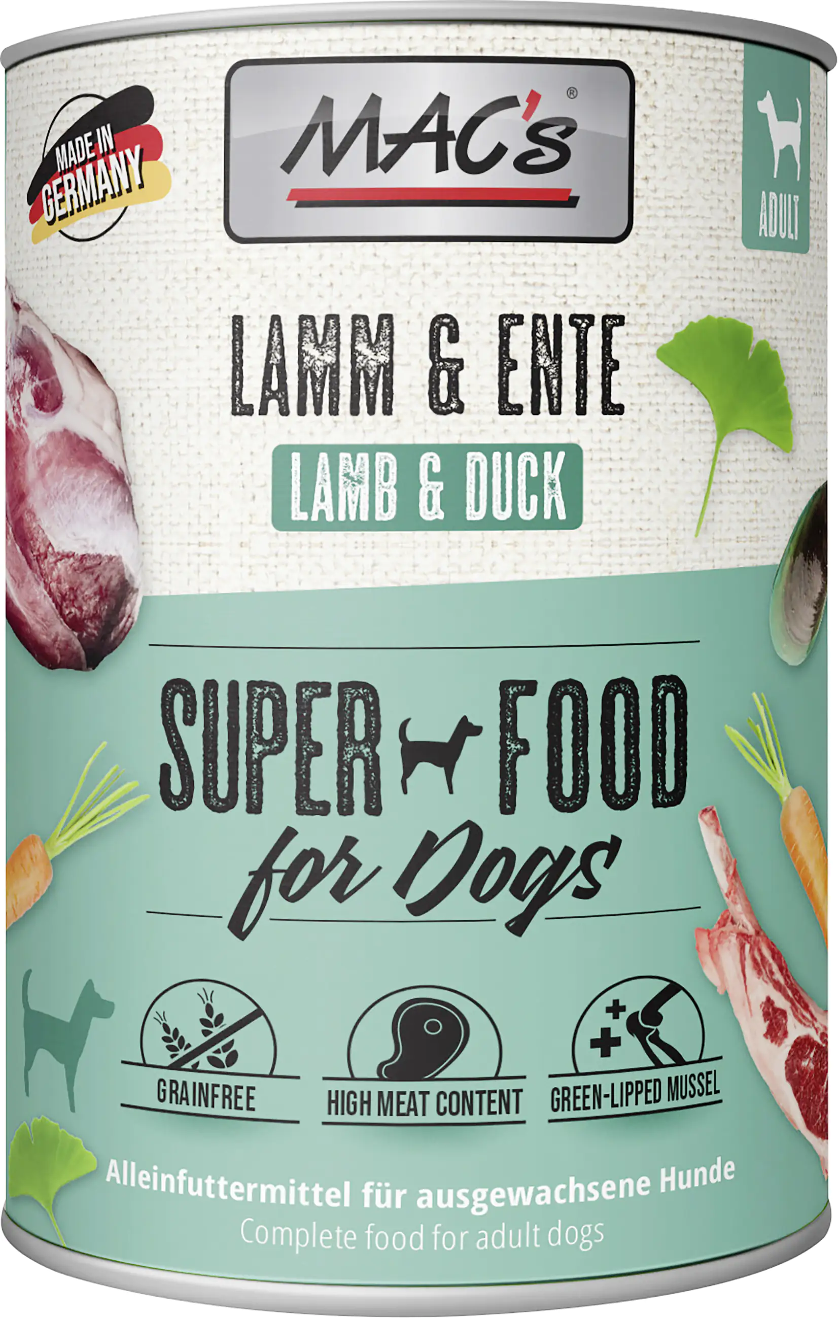 Macs Dog Hundenassfutter Adult getreidefrei 400 g Lamm & Ente