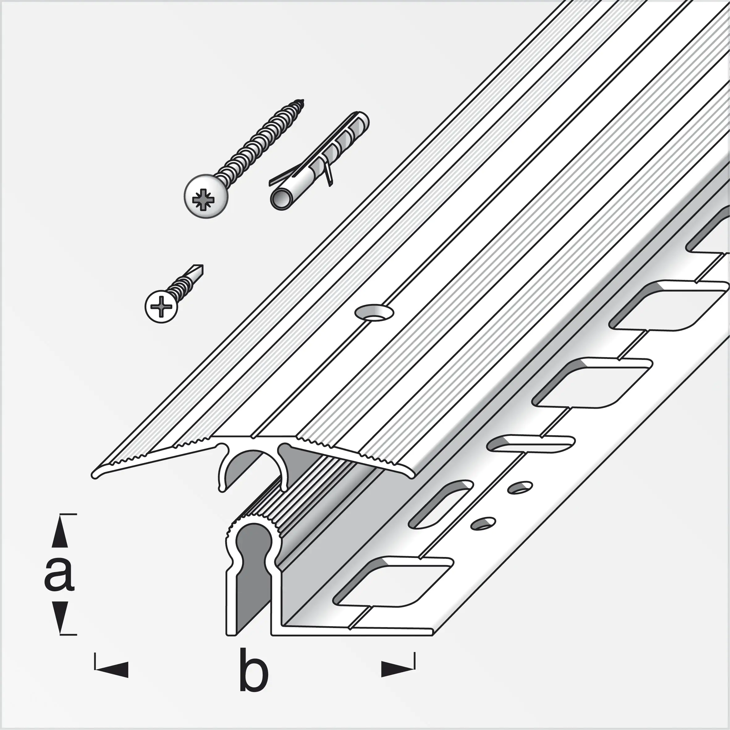 alfer Übergangs-Profil, 46 mm + Träger-Profil alfer®-fix 0.9 m, 9.5 x 46 mm