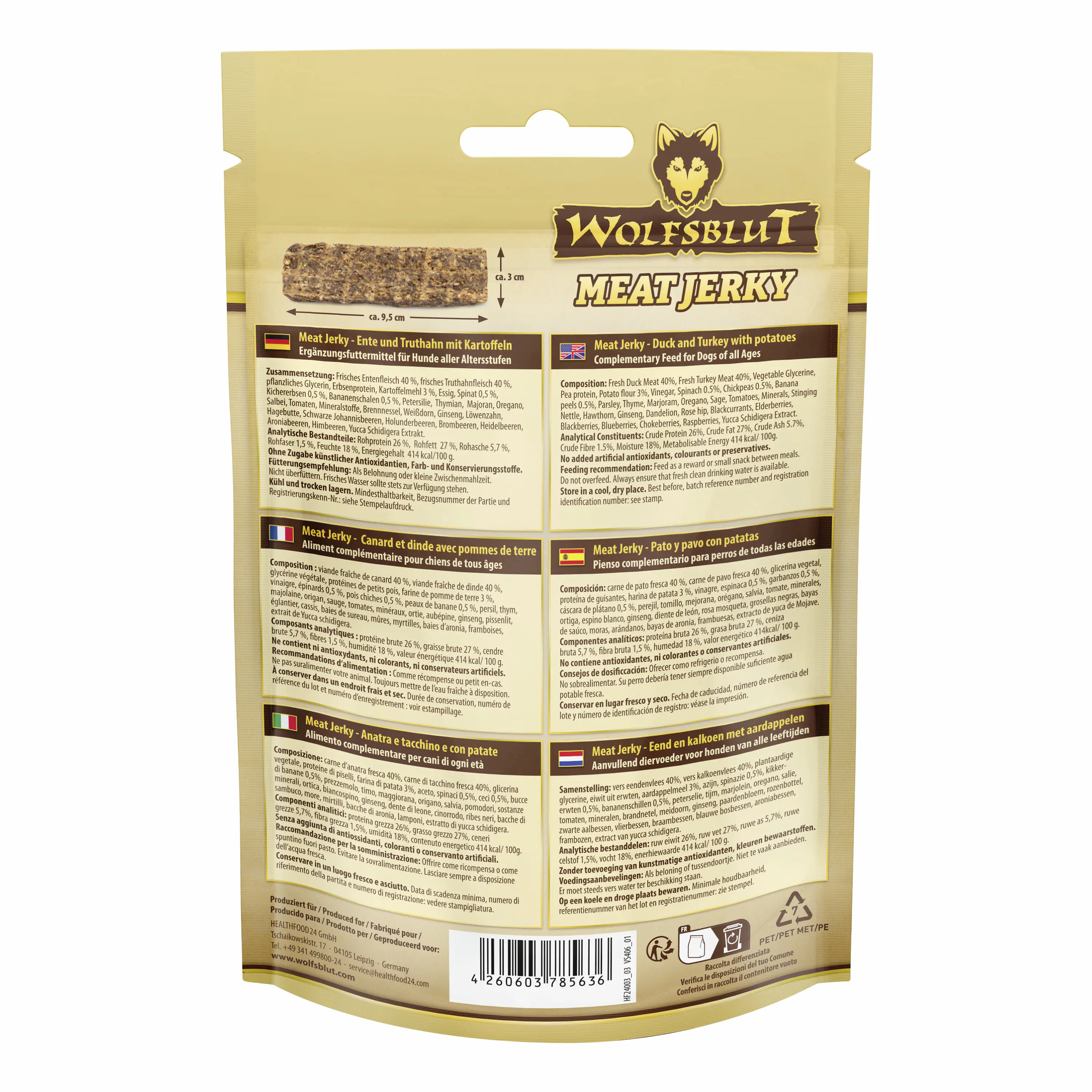 Wolfsblut Hundeleckerli Wild Duck & Turkey Meat Jerky getreidefrei 80 g Ente, Truthahn & Kartoffel