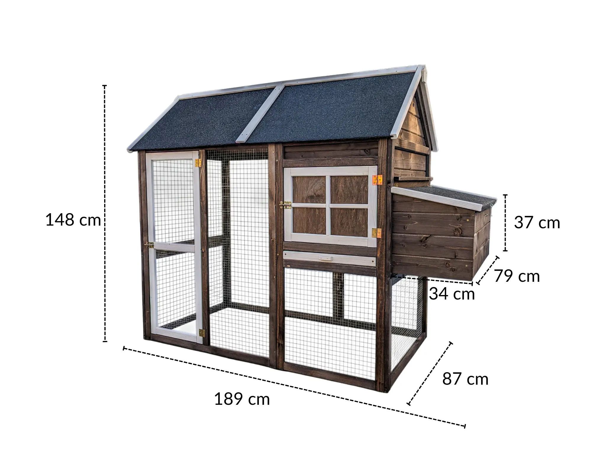 Hühnerhaus Cleo mit 148 x 189 cm Gehege & Legebox braun/anthrazit