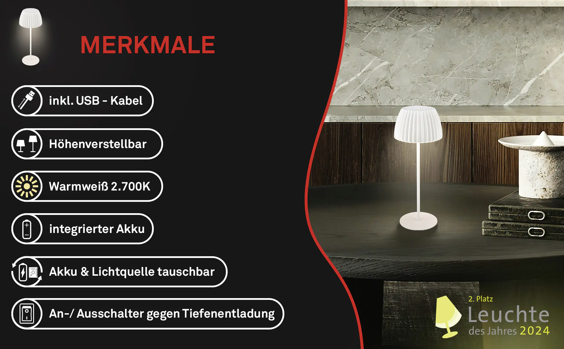Briloner LED-Tischleuchte Riffle mit Akku weiß dimmbar