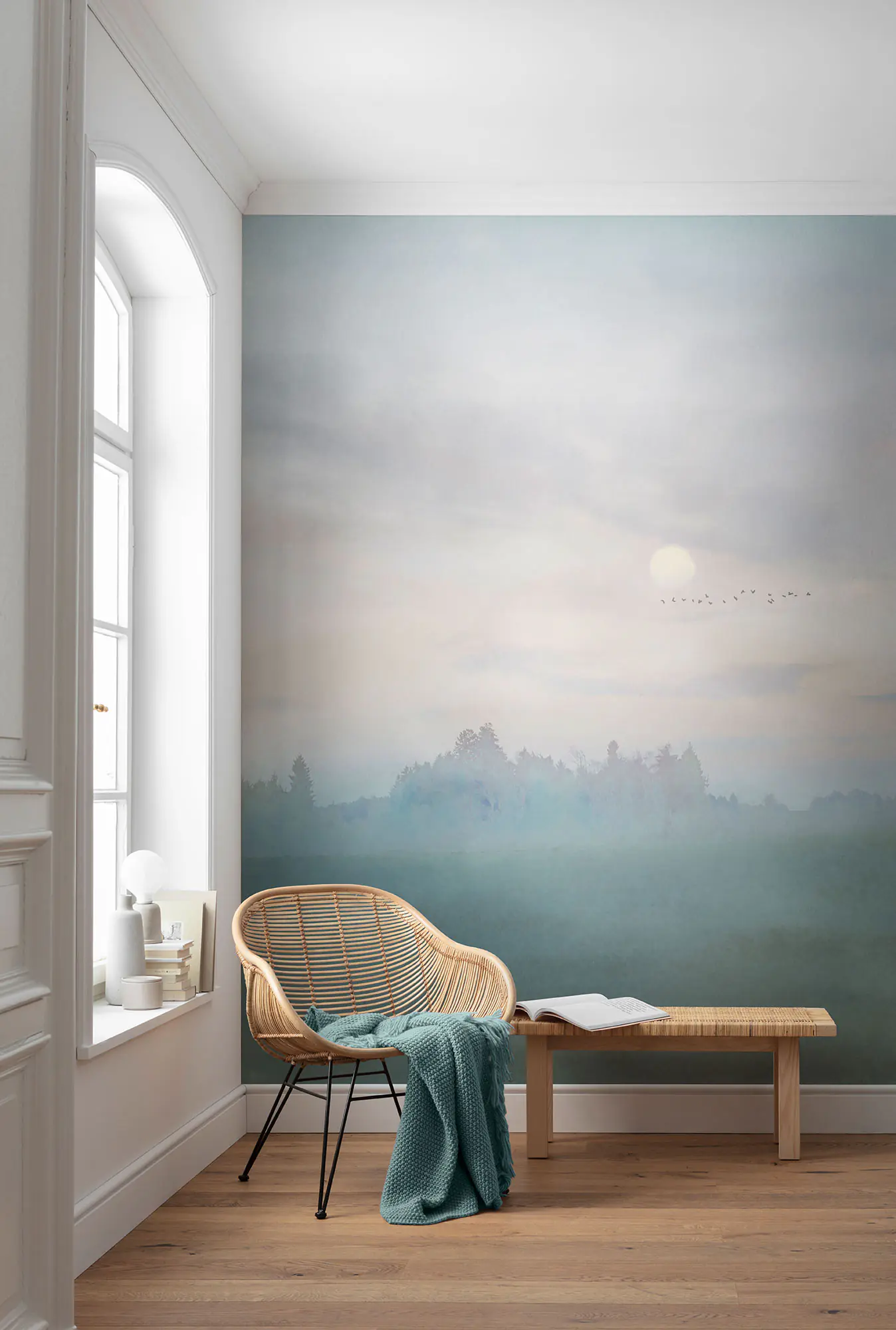 Komar Vlies Fototapete Hazy Hush blau-grün 250 x 200 cm 