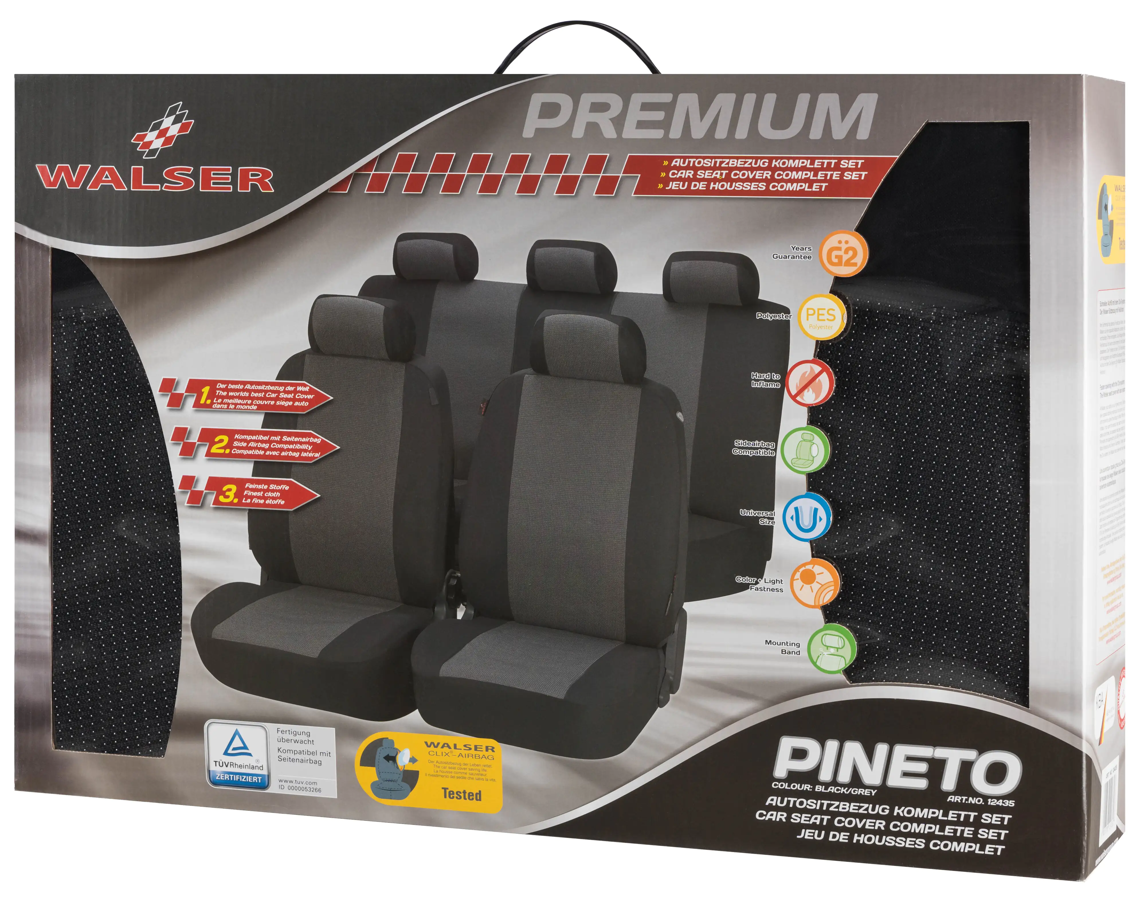 Walser Autositzbezüge Pineto grau Komplett Set 15-teilig