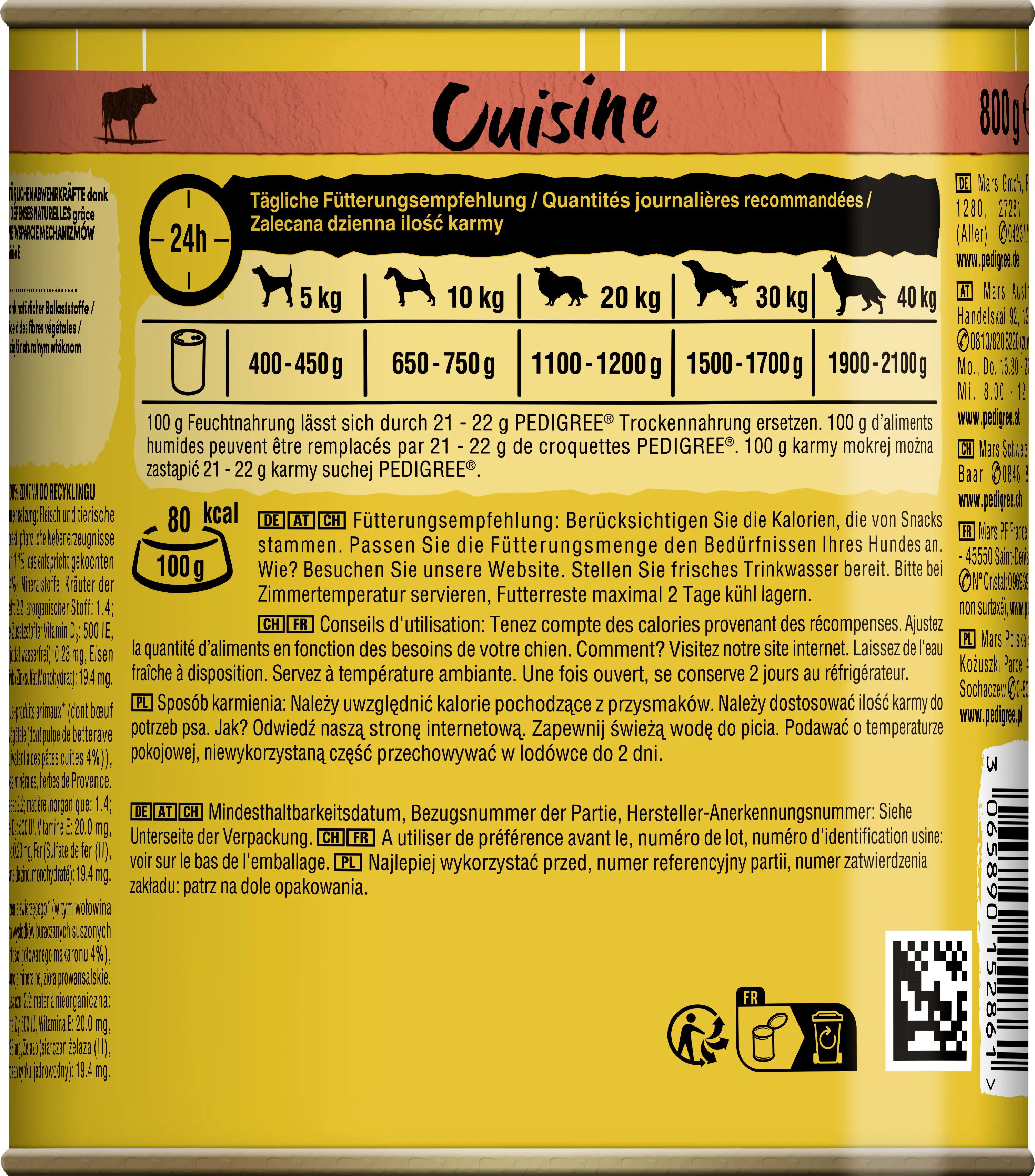 Pedigree Cuisine Hundenassfutter Adult 800 g Rind