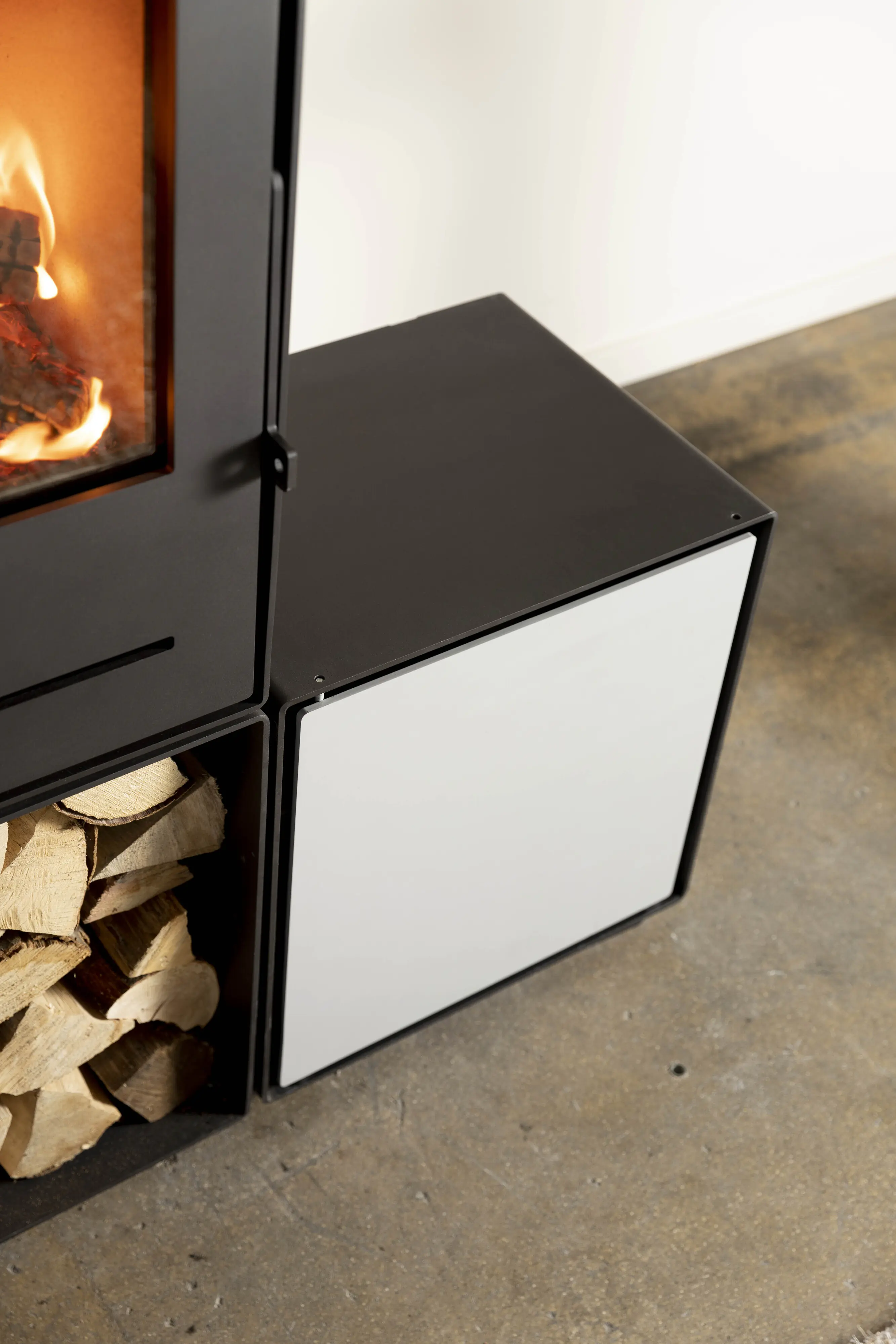 FireFix Tür & Regalböden für quadratische Box zu Kaminofen Nele 44,2 x 35,5 cm weiß