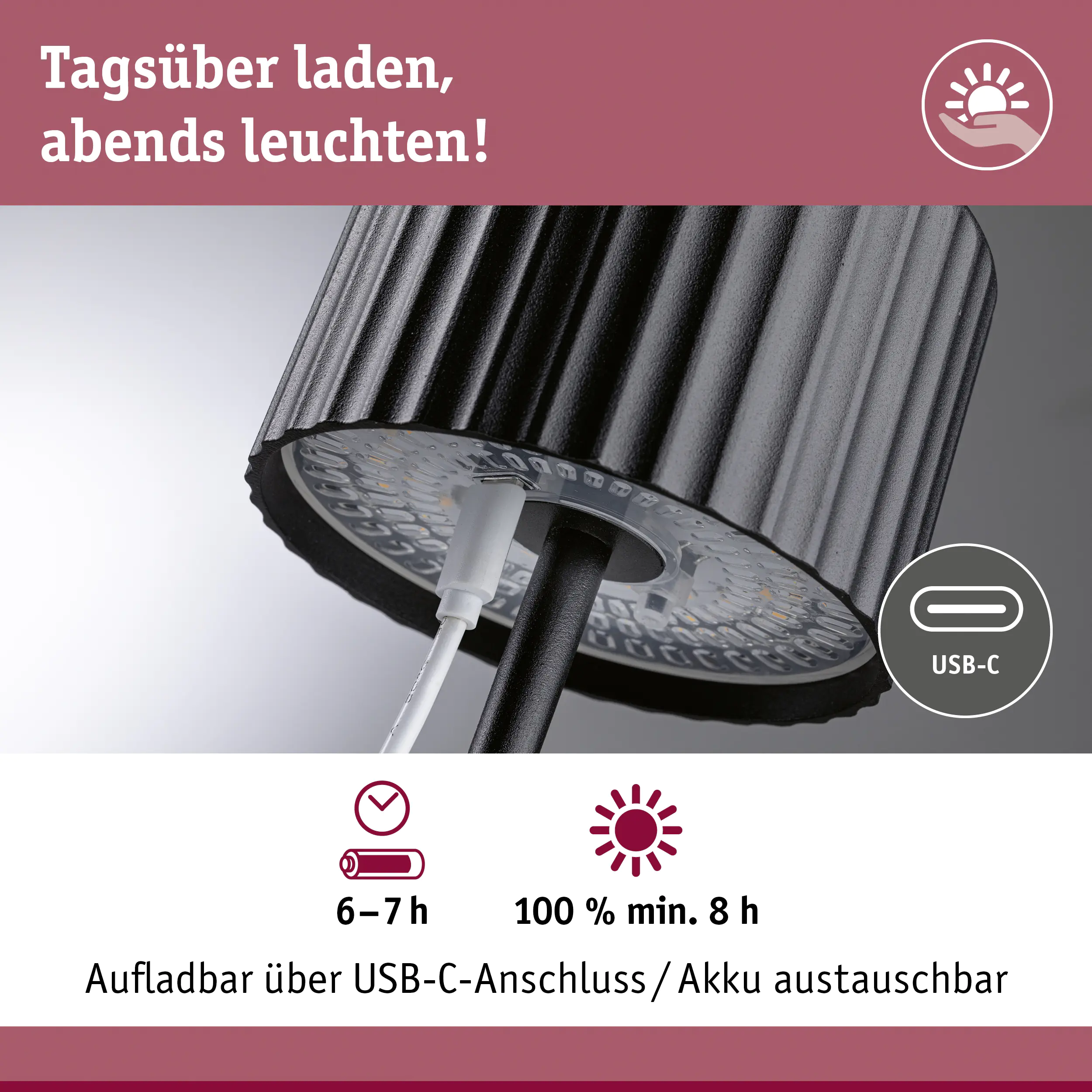 Paulmann Solar-Akku-Tischleuchte Else schwarz 30,5 cm warmweiß 