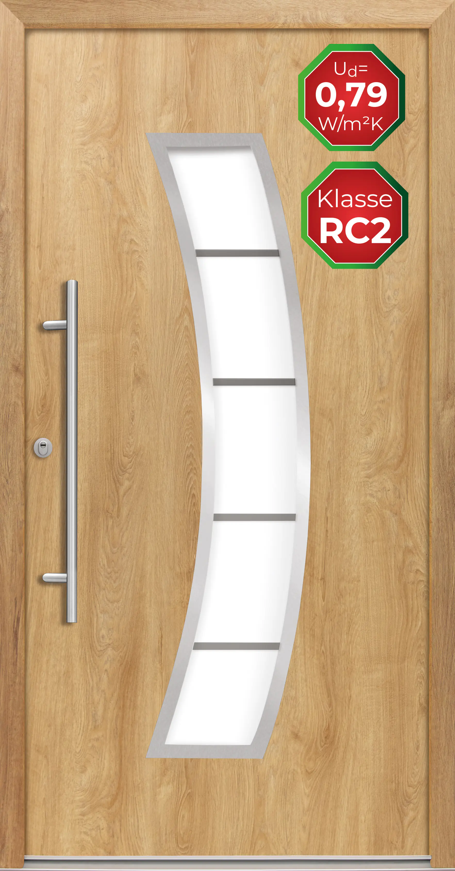 Splendoor Haustür Passivedoor Premium P14 RC2 Eiche Natur DIN Links 110 x 210 cm
