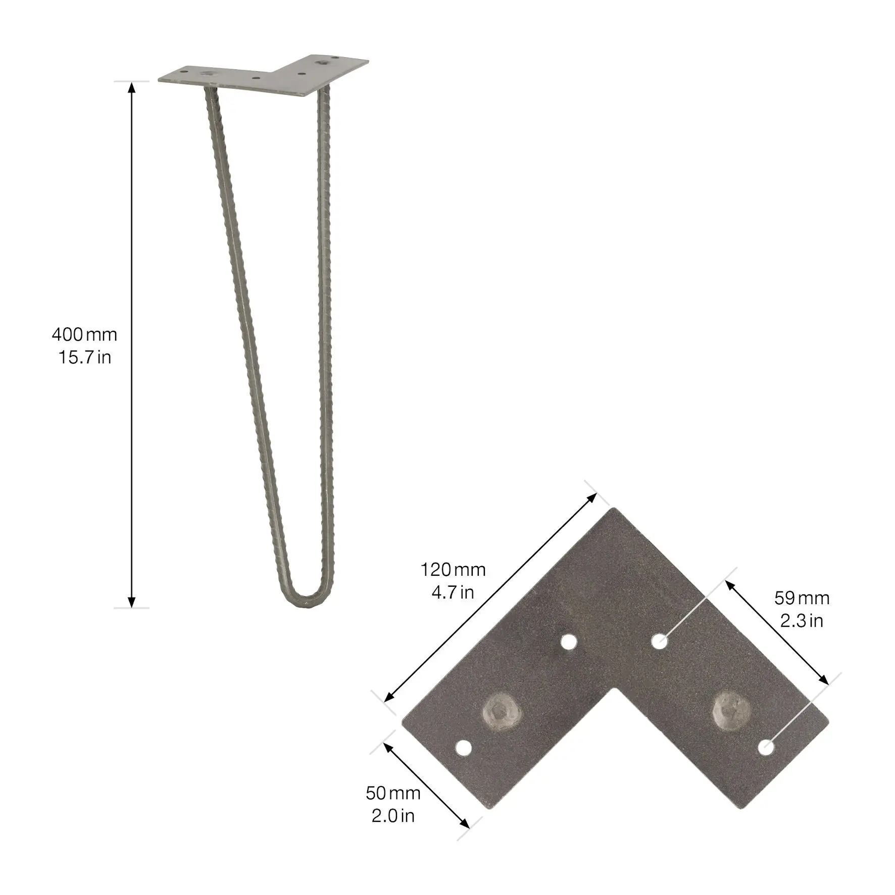 Wagner Möbelfuß Hairpin Stahl 40 x 12 cm eisen matt - 1 Stück