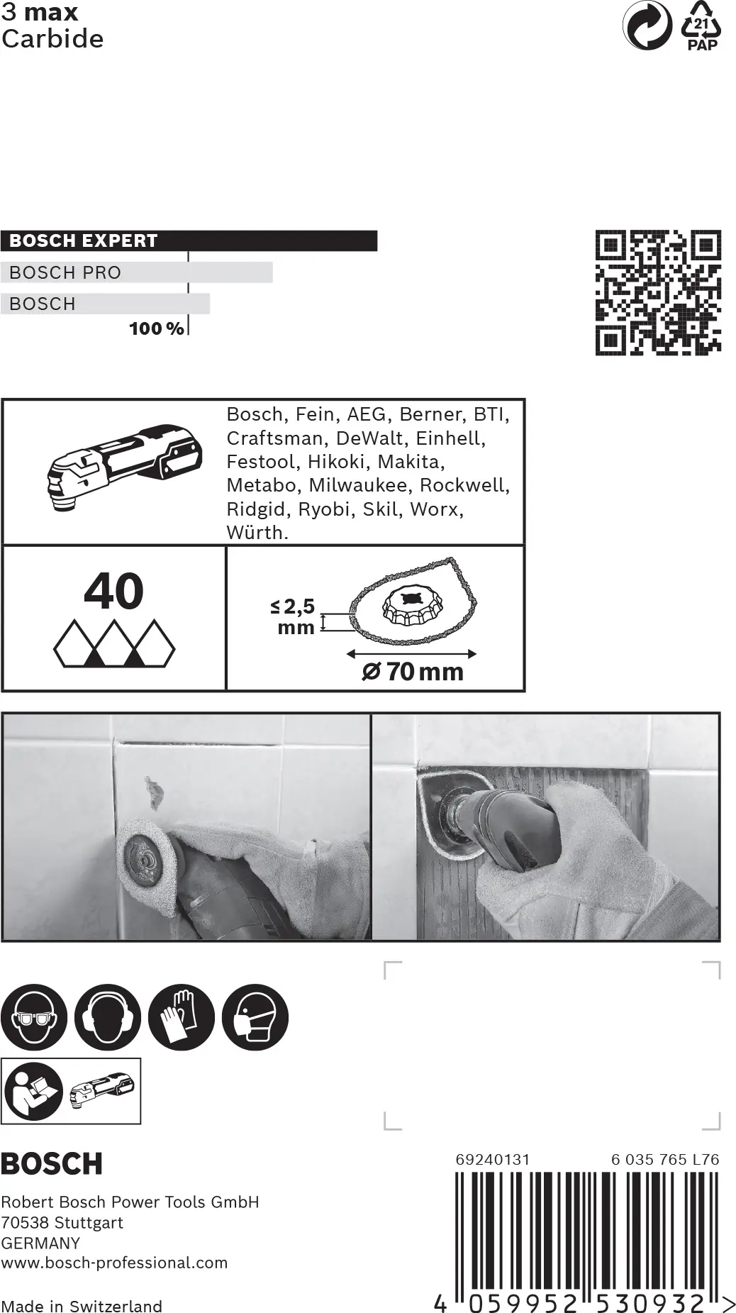 Bosch Expert Mörtelentferner AVZ 70 RT4 Fugen-Entferner für Multifunktionswerkzeuge 70 mm