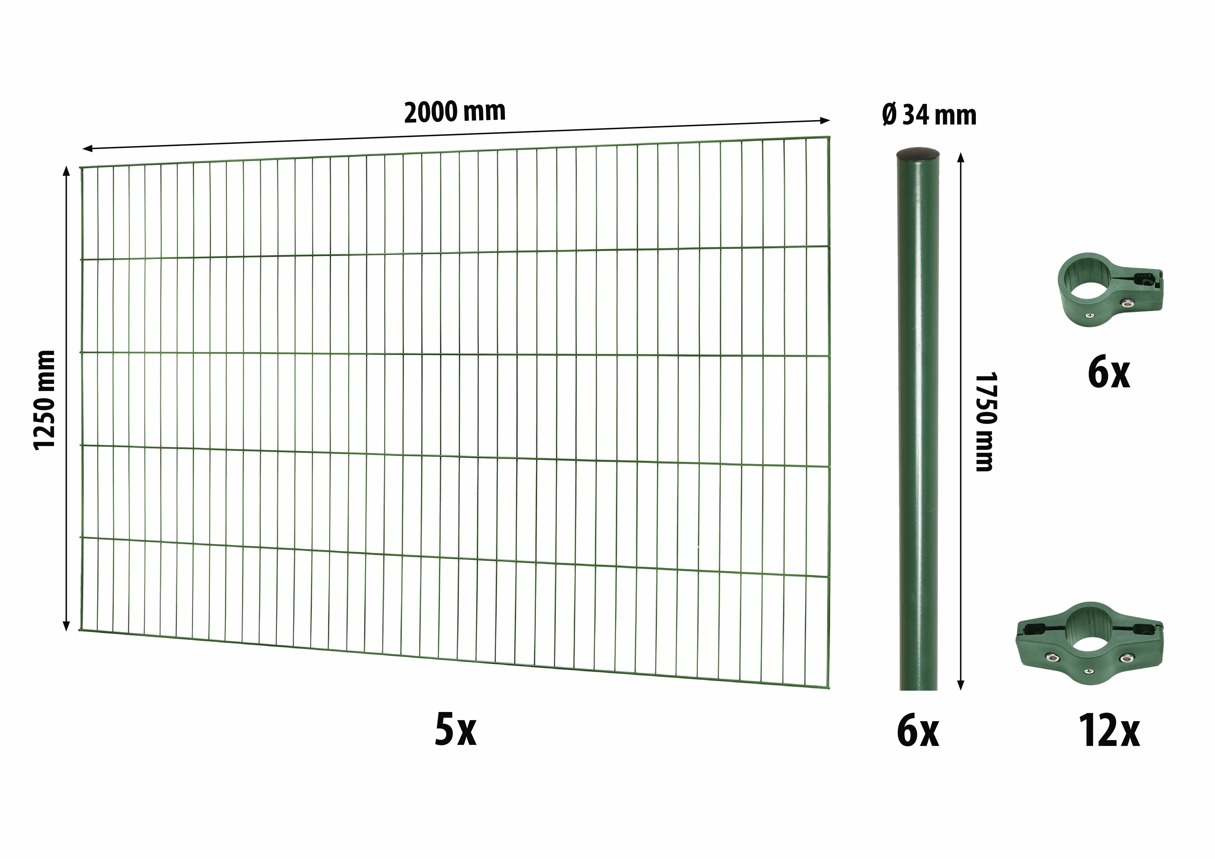 Floraworld Einstabmatten-Zaun Set Classic 10 m 200 x 125 cm inkl. 6 Pfosten 175 cm moosgrün