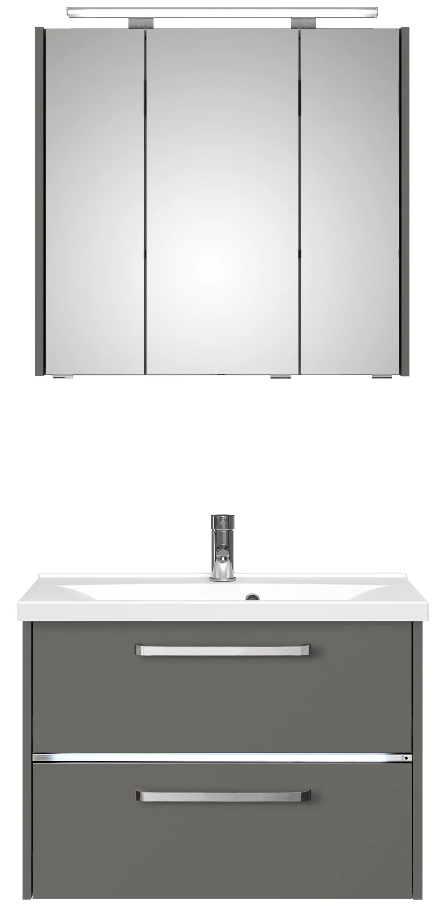 Primaster Badmöbel-Set Berlin grau 77 cm LED-Leuchten, Mineralgusswaschtisch