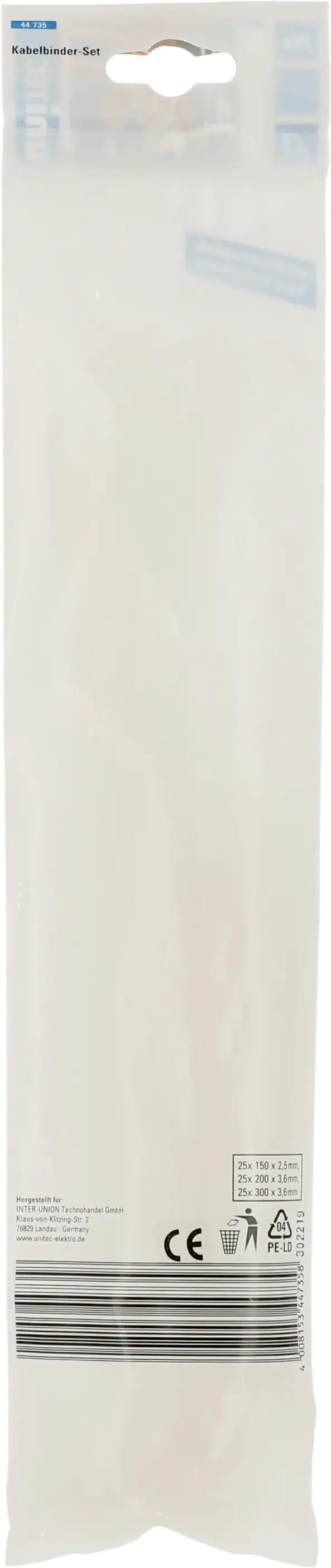 Kabelbinder-Set 3 x 25 Stück, sortiert, transparent