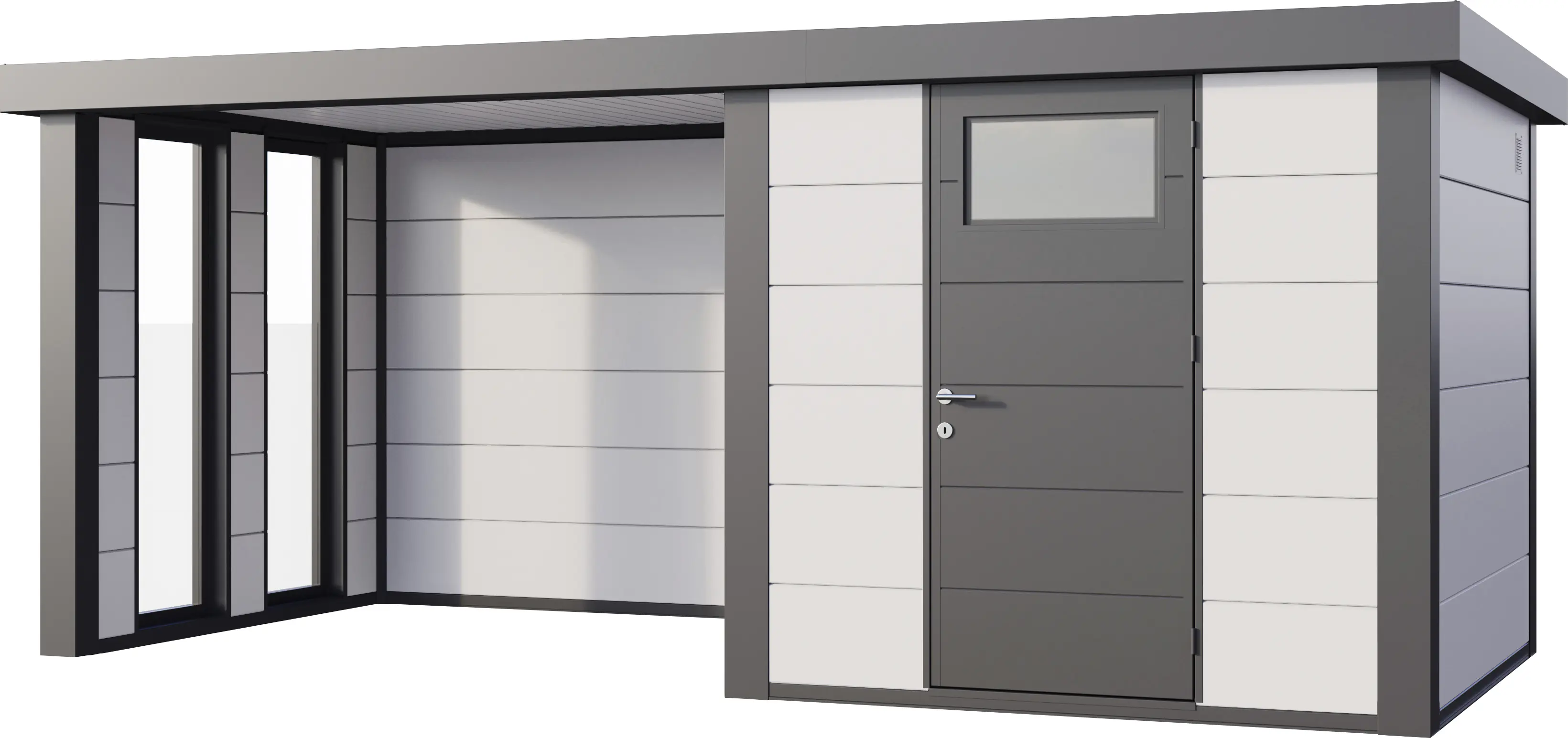 Telluria Gerätehaus Classico Lounge S mit Fenstern 2424 links weiß 522 x 238 cm
