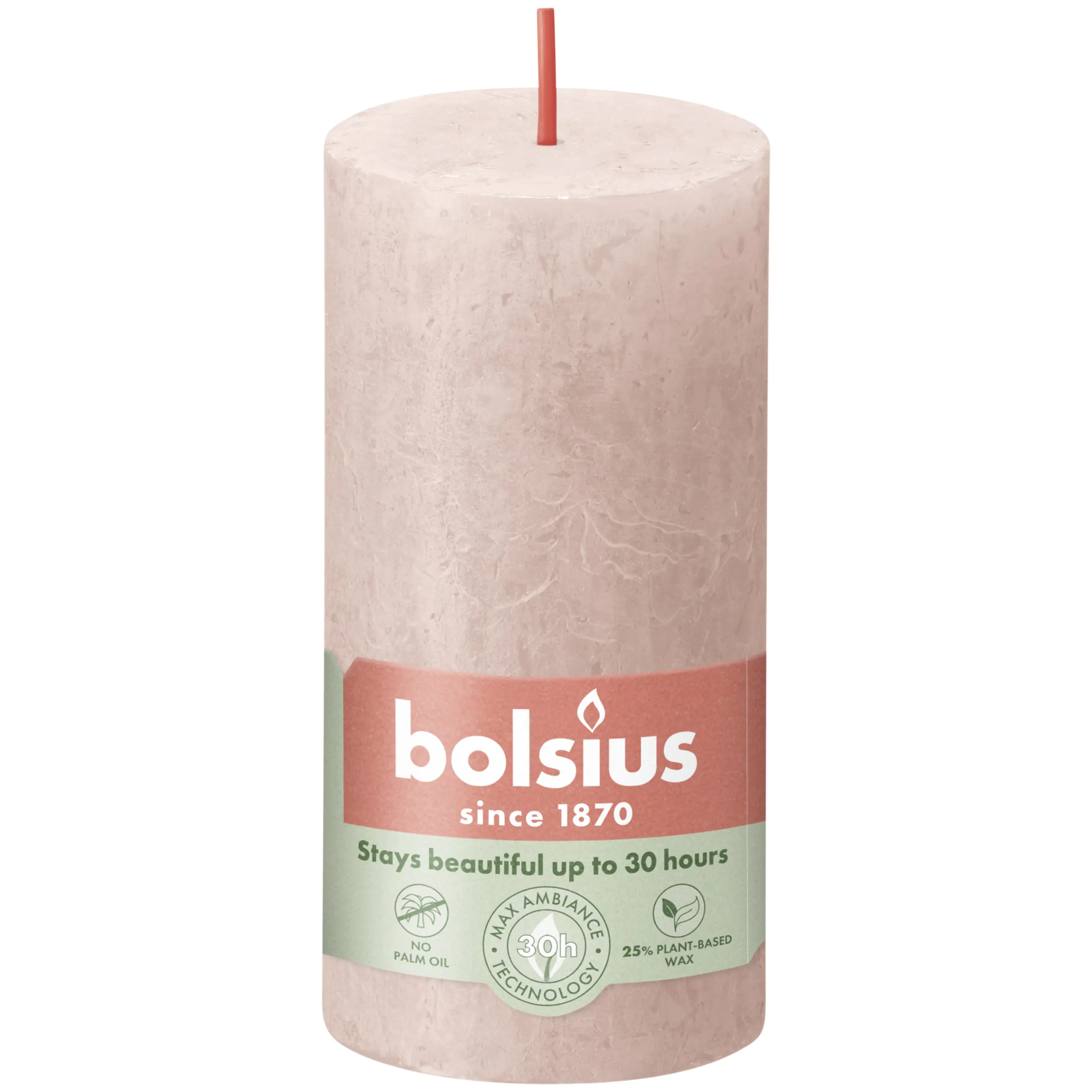 Bolsius Rustik Stumpenkerze nebeliges Rosa, Höhe: 10 cm, Ø 5 cm