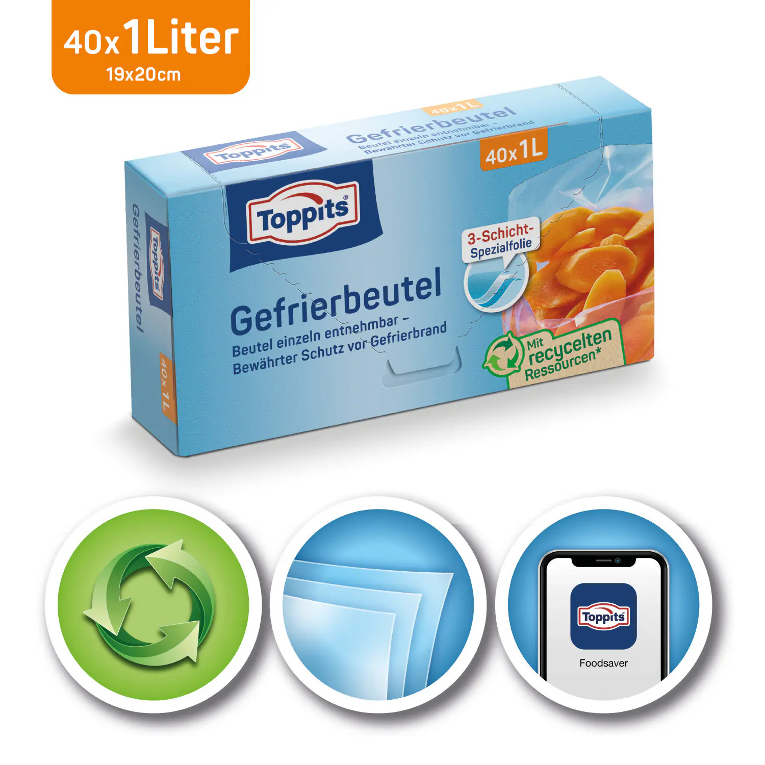 Toppits Gefrierbeutel 1 L, 40 Stück