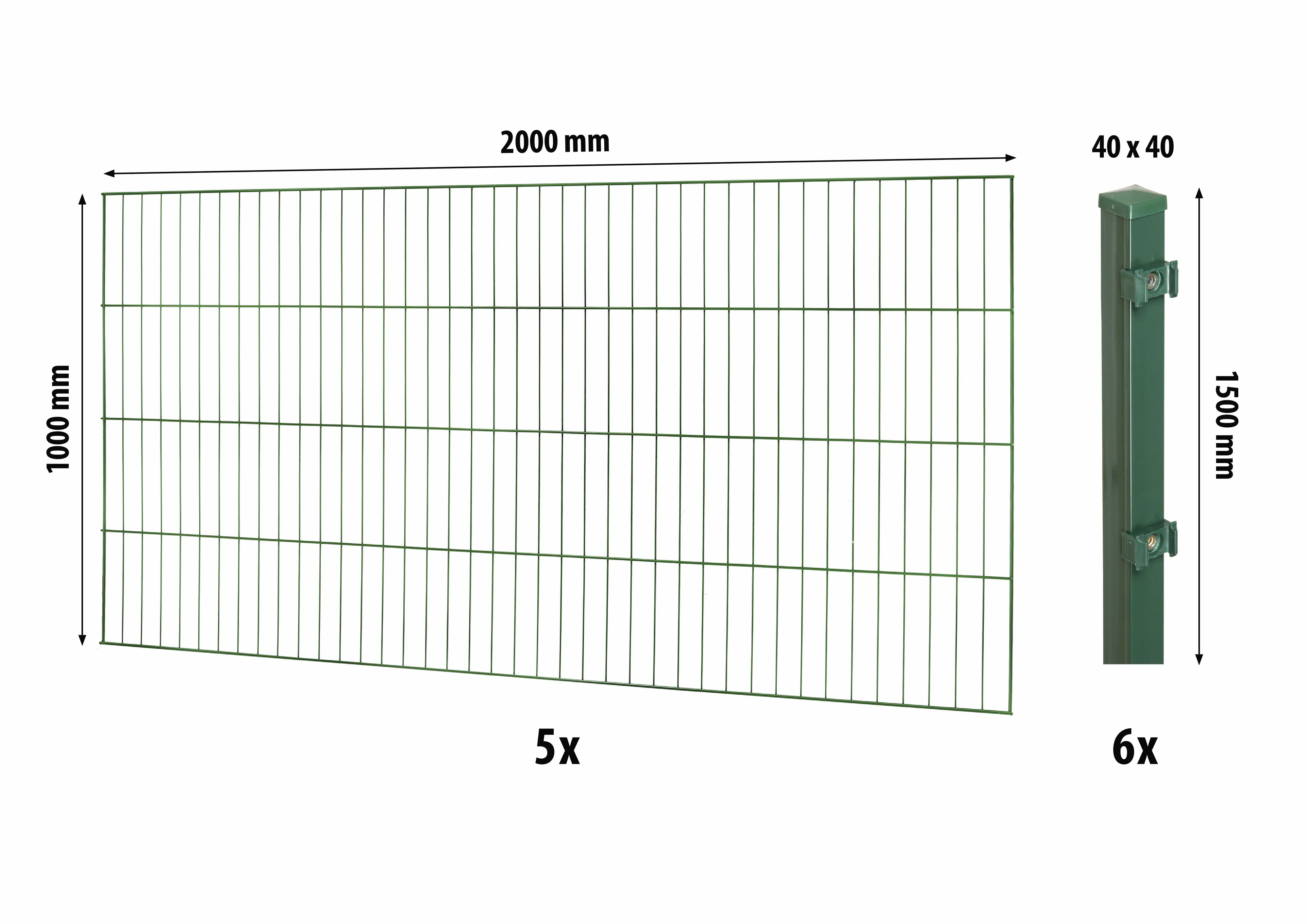 Floraworld Einstabmatten-Zaun Set Classic 10 m 200 x 100 cm inkl. 6 Pfosten 150 cm moosgrün