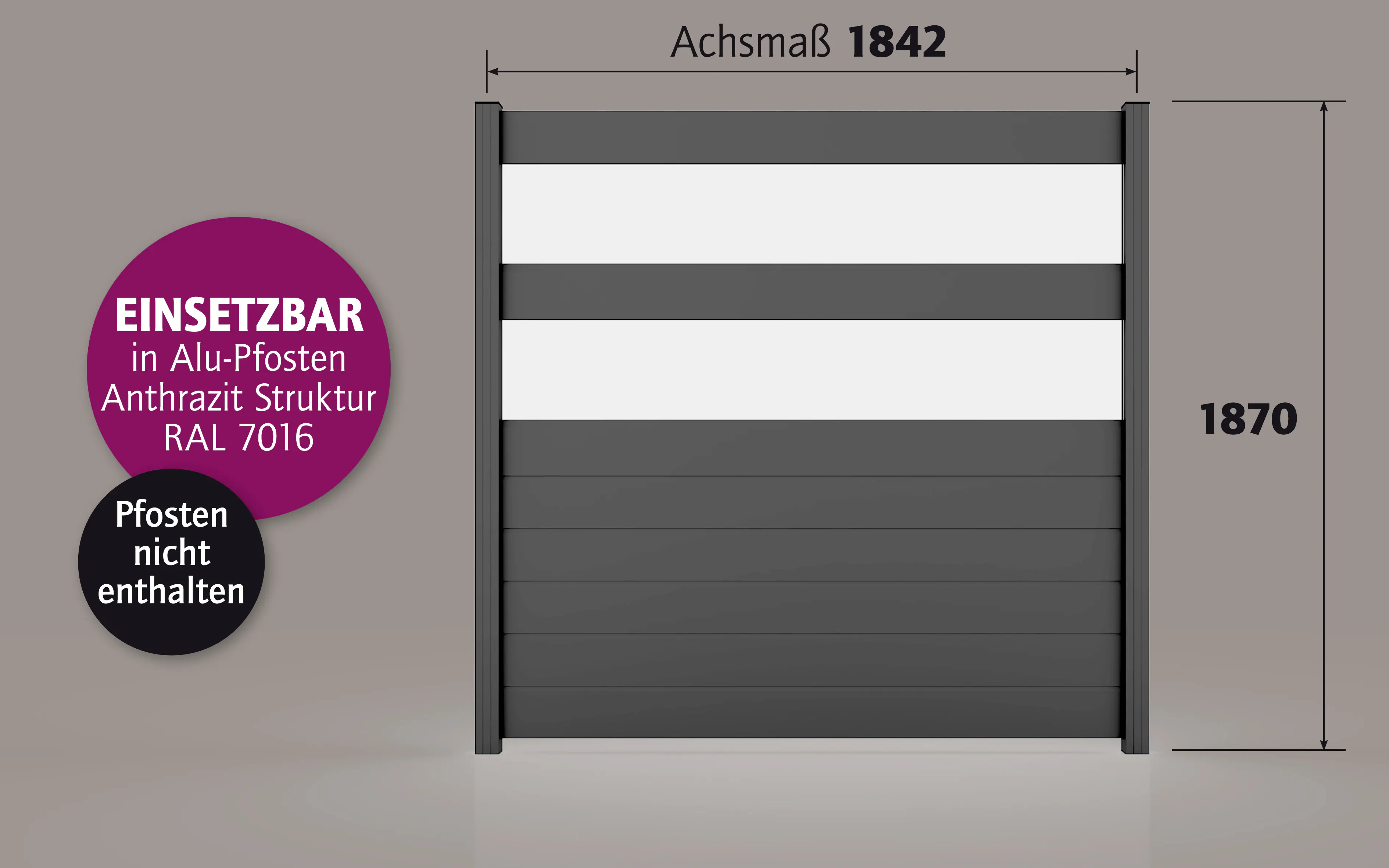 Ambiente Alu-Zaun Paneel 150 + ESG 8 mm 180 cm x 180 cm 22 mm stark
