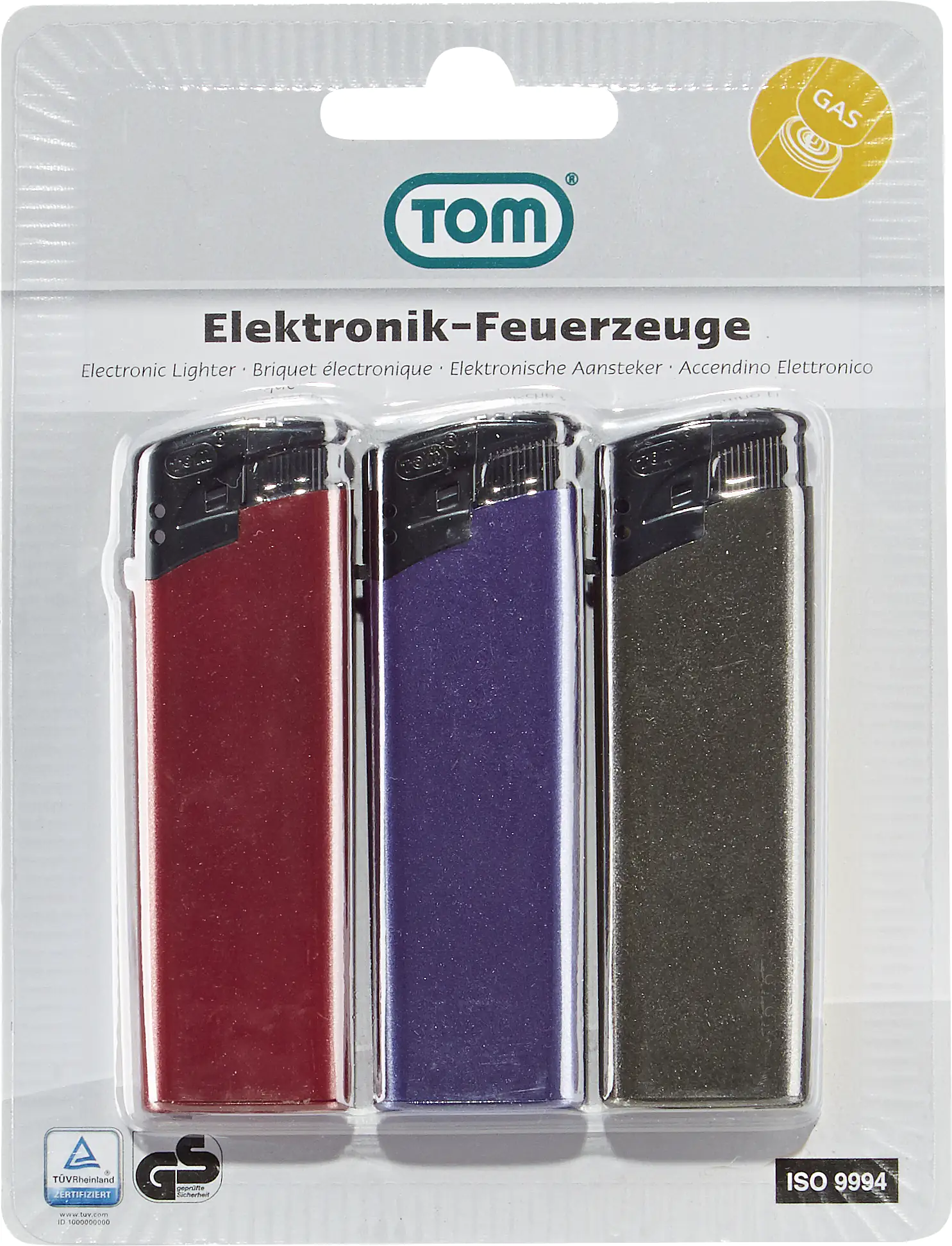TOM Elektronik-Feuerzeuge 3er Blister