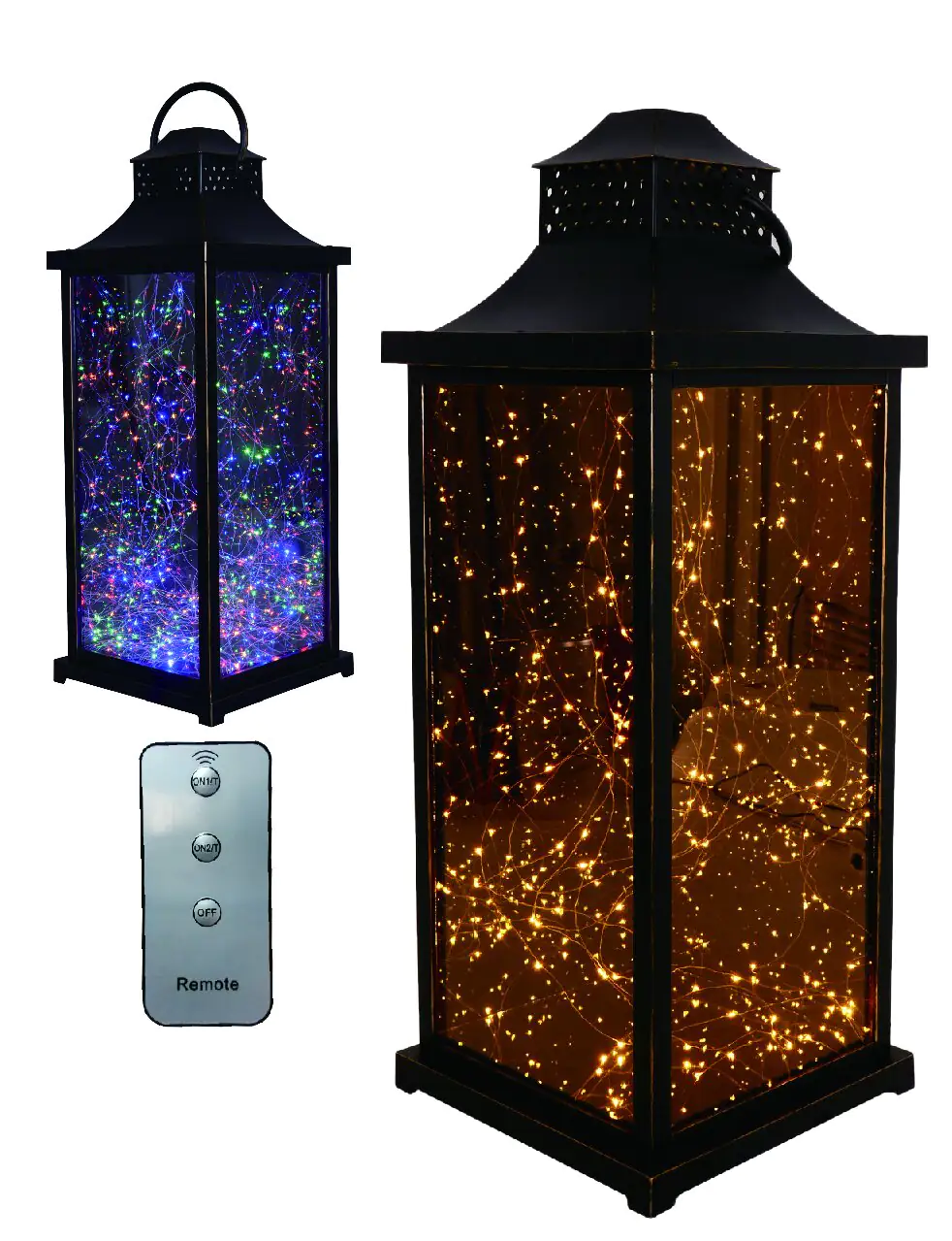 TrendLine LED Laterne schwarz 70 x 30 cm warmweiß-bunt Außen mit Timer, Fernbedienung
