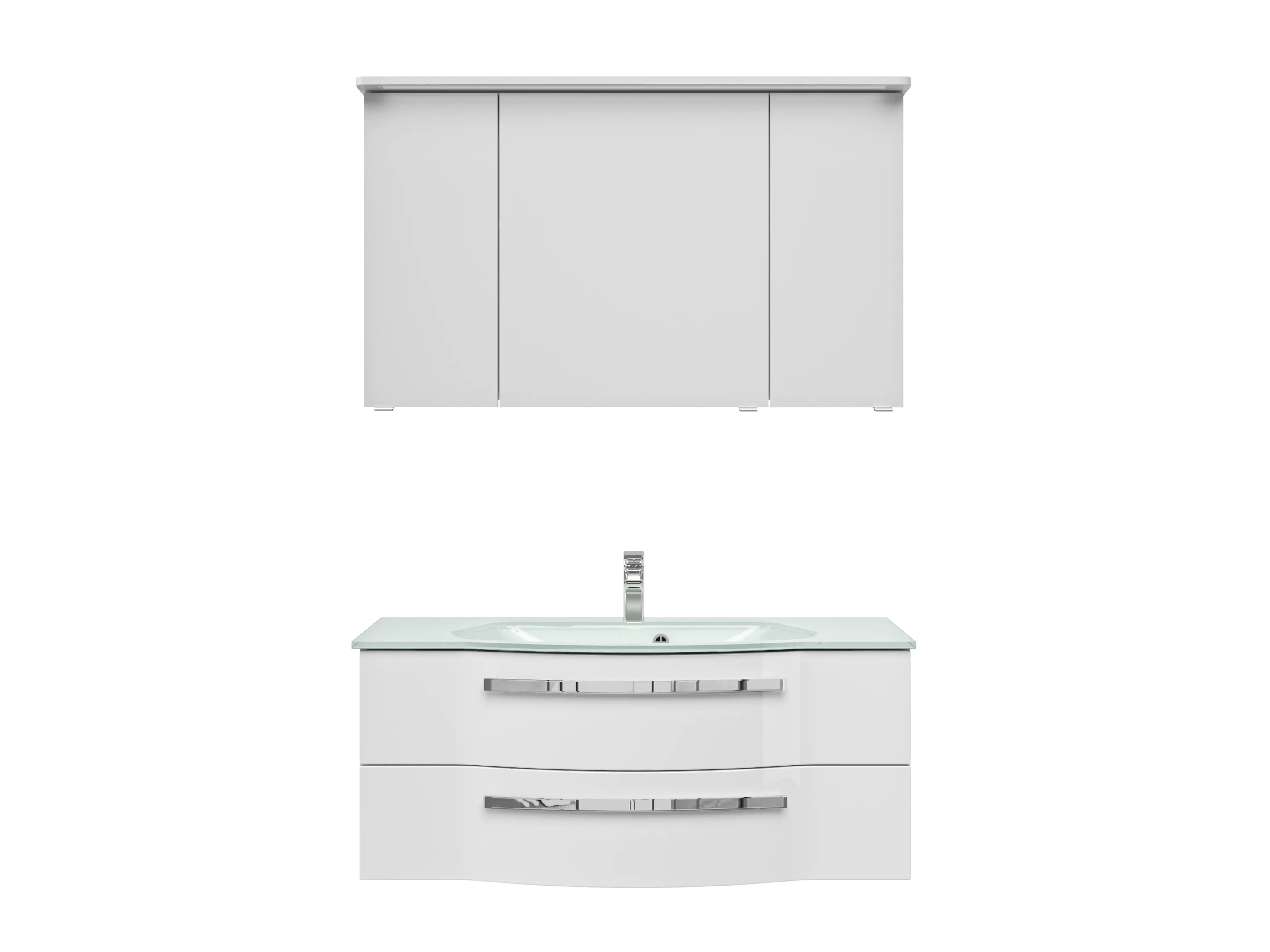 Pelipal Badmöbel-Set 4005 Lack polarweiß Hgl mit Glas-Waschtisch + Kranz-Leuchte 120 cm