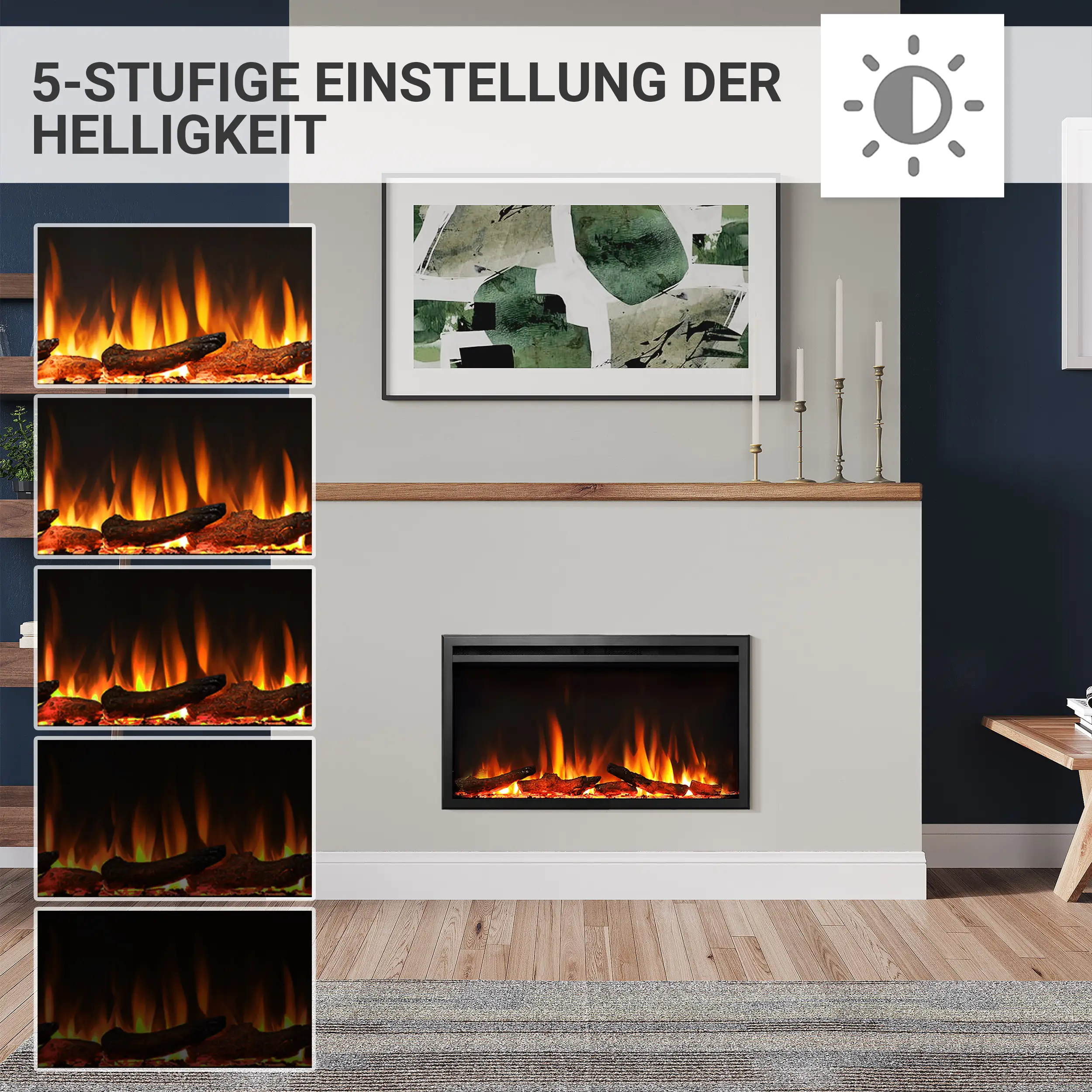 Balderia Elektrokamin schwarz Athena 36 1000/1500 Watt 49,5 x 92,8 cm
