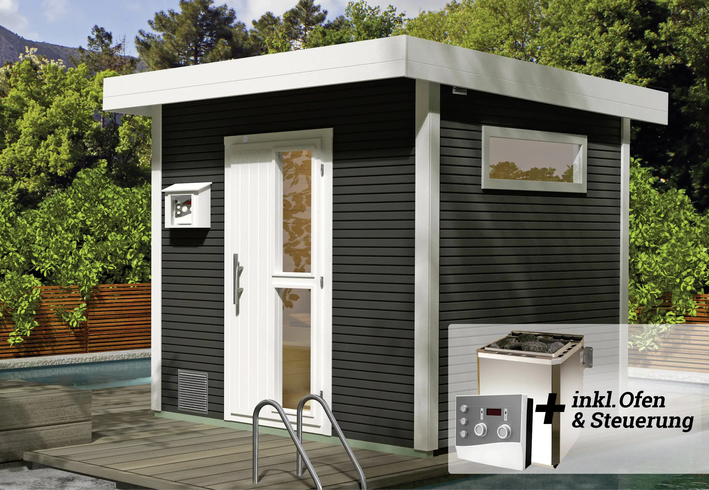 Weka Design-Saunahaus KUOPIO Sparset 9,0 kw BioS anthrazit