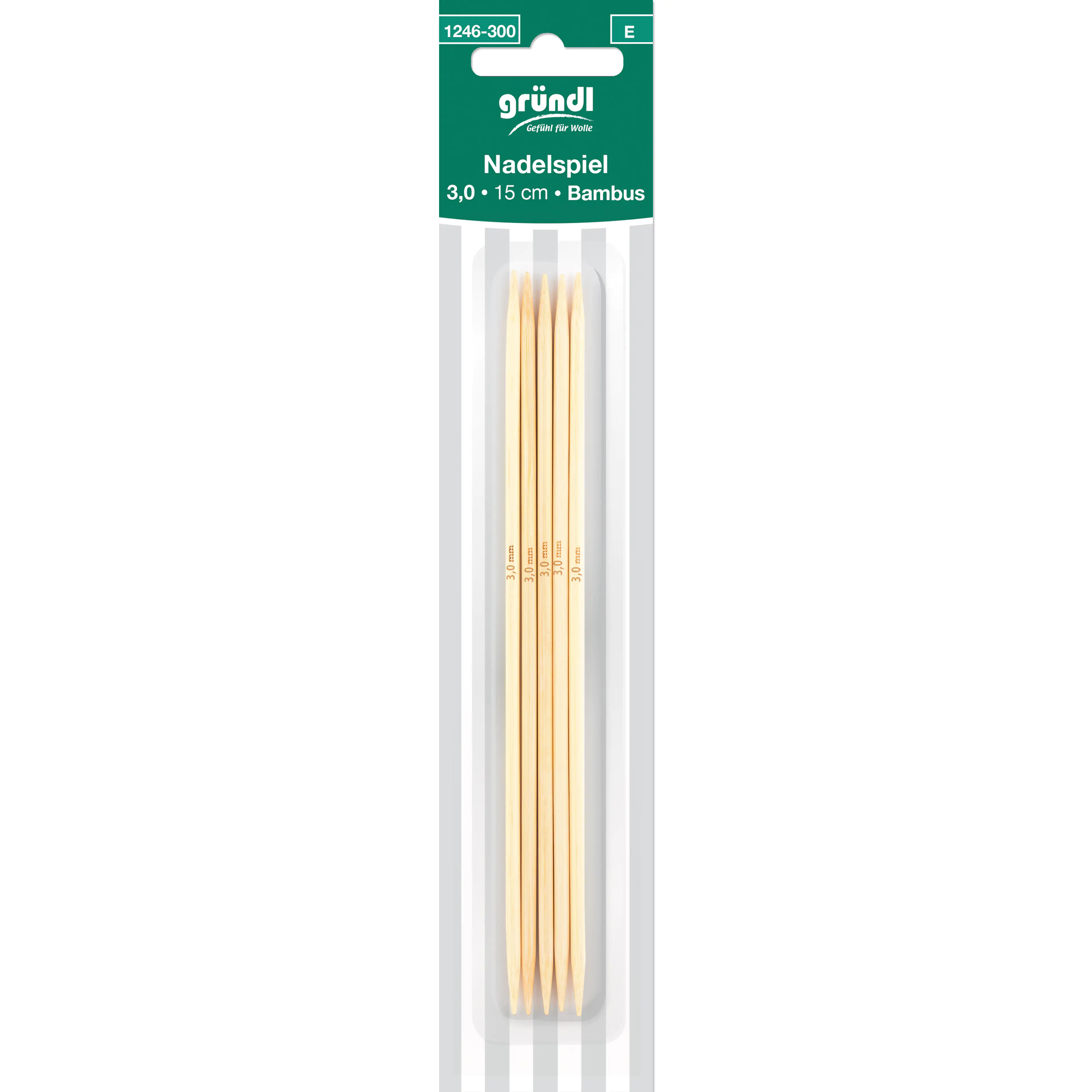 Gründl Nadelspiel Bambus 3 mm,15 cm natur