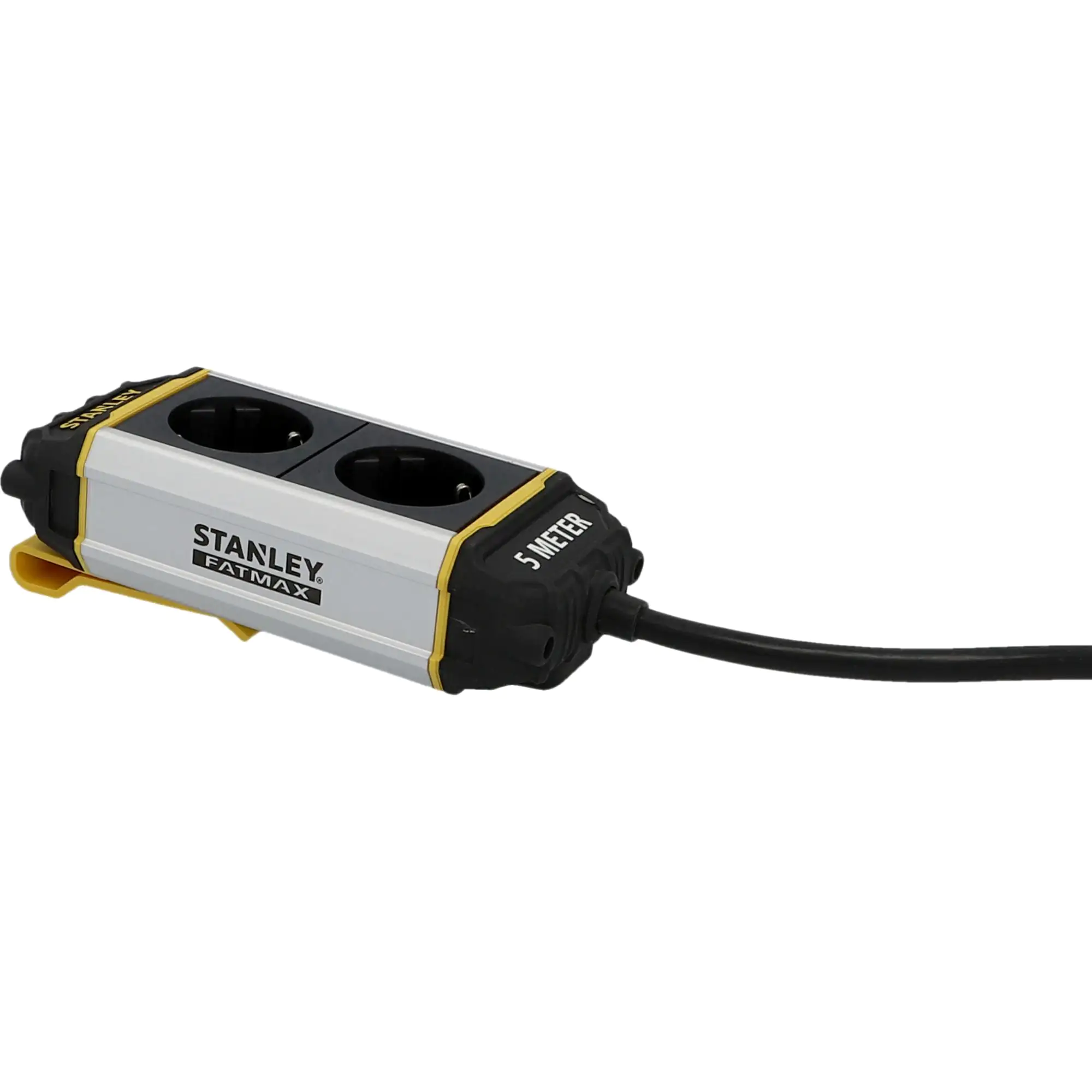 Stanley Steckdosenleiste 2-fach 5m mit Befestigungsclip, schwarz