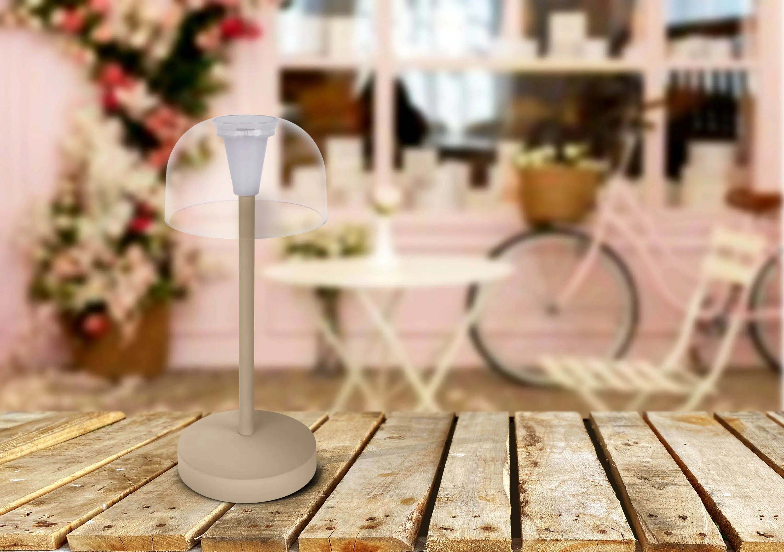 Light & More LED Akku-Tischleuchte Gomba beige dimmbar