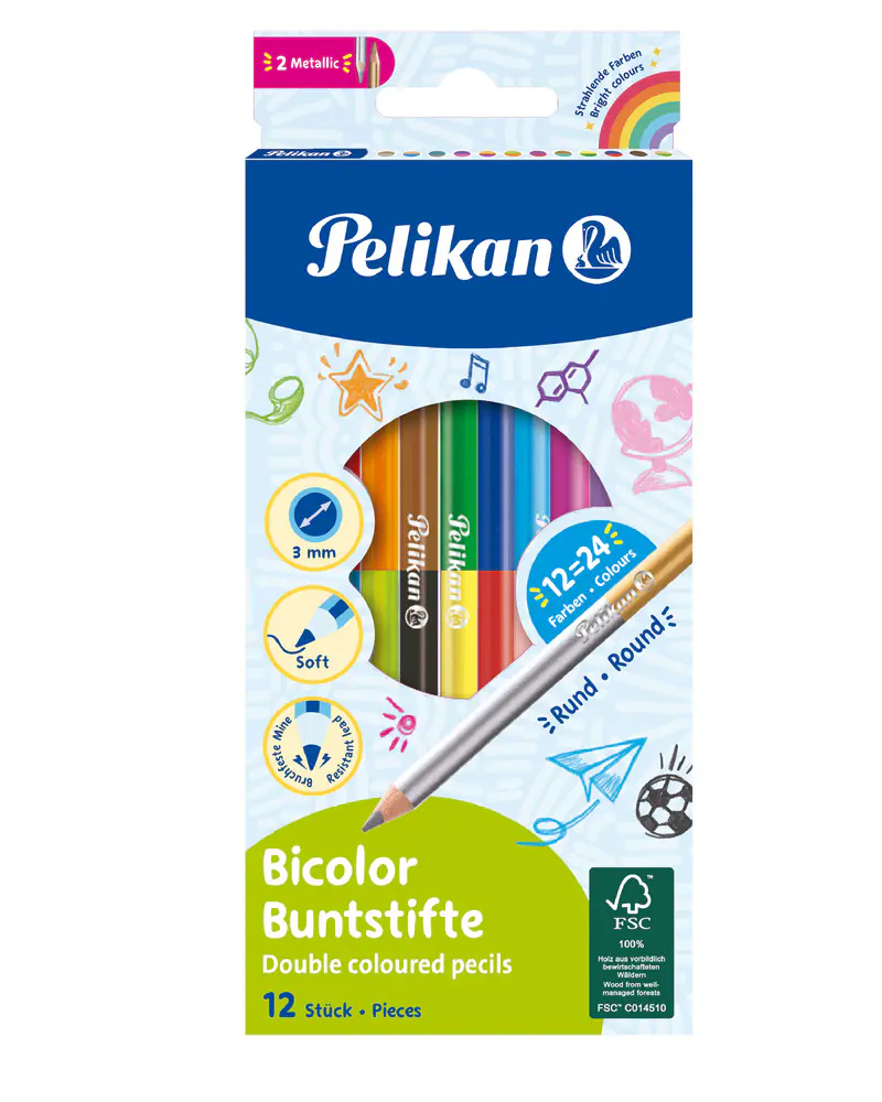 Pelikan Buntstifte Bicolor 12er rund dünn BRB12LN