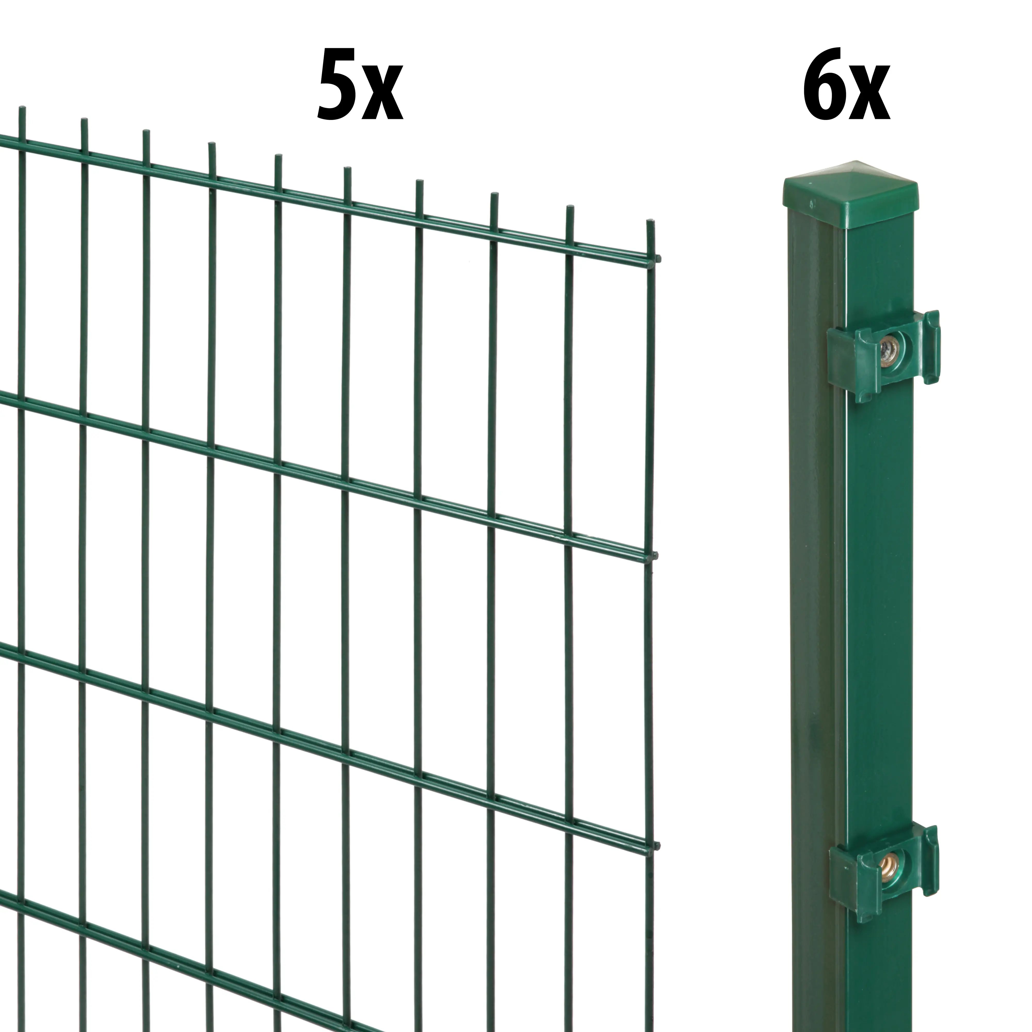 Floraworld Doppelstabmatten-Zaun Set 10 m 201 x 143 cm inkl. 6 Pfosten 200 cm moosgrün