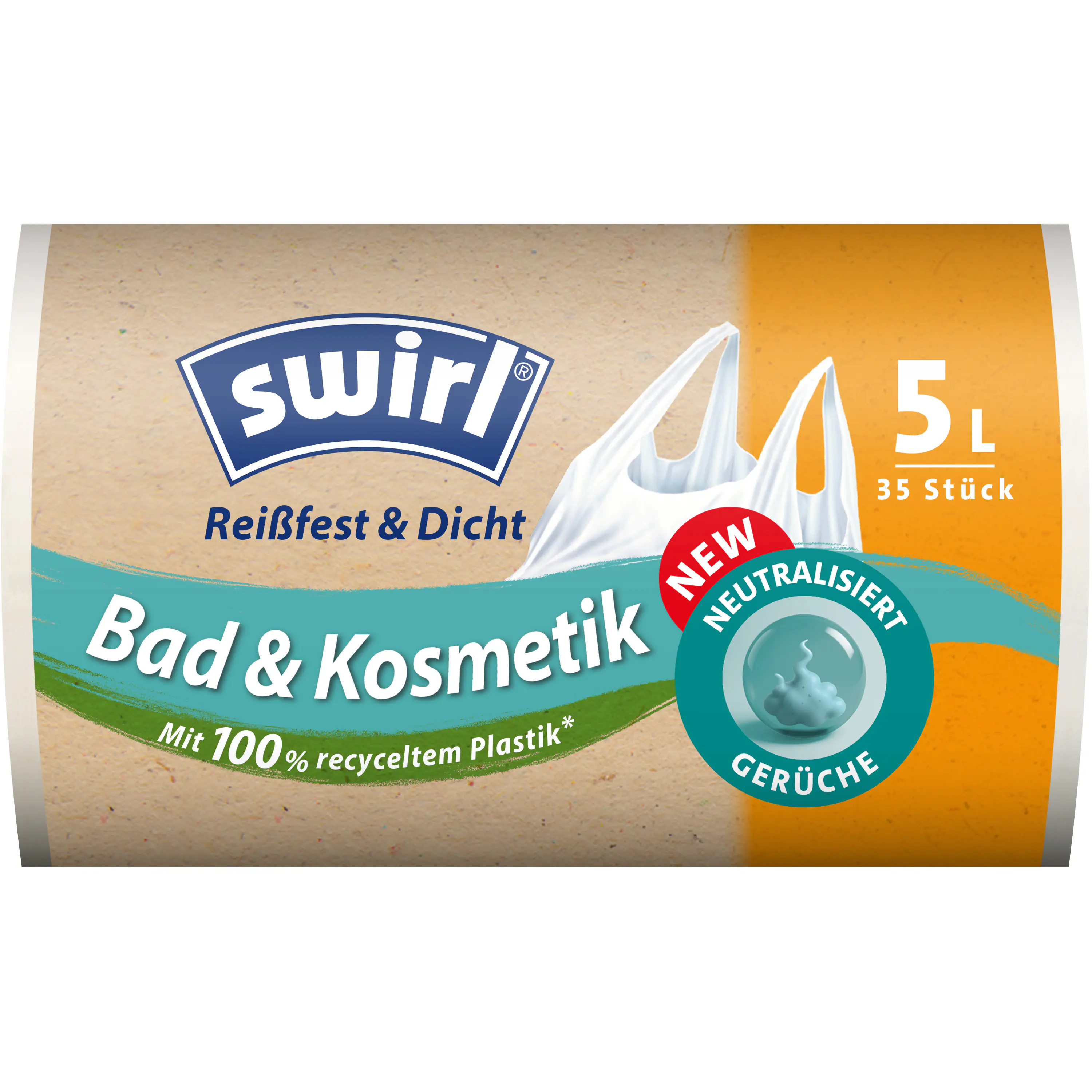 Swirl® Müllbeutel mit Tragegriff Reißfest & Dicht 5 L 35 Stück