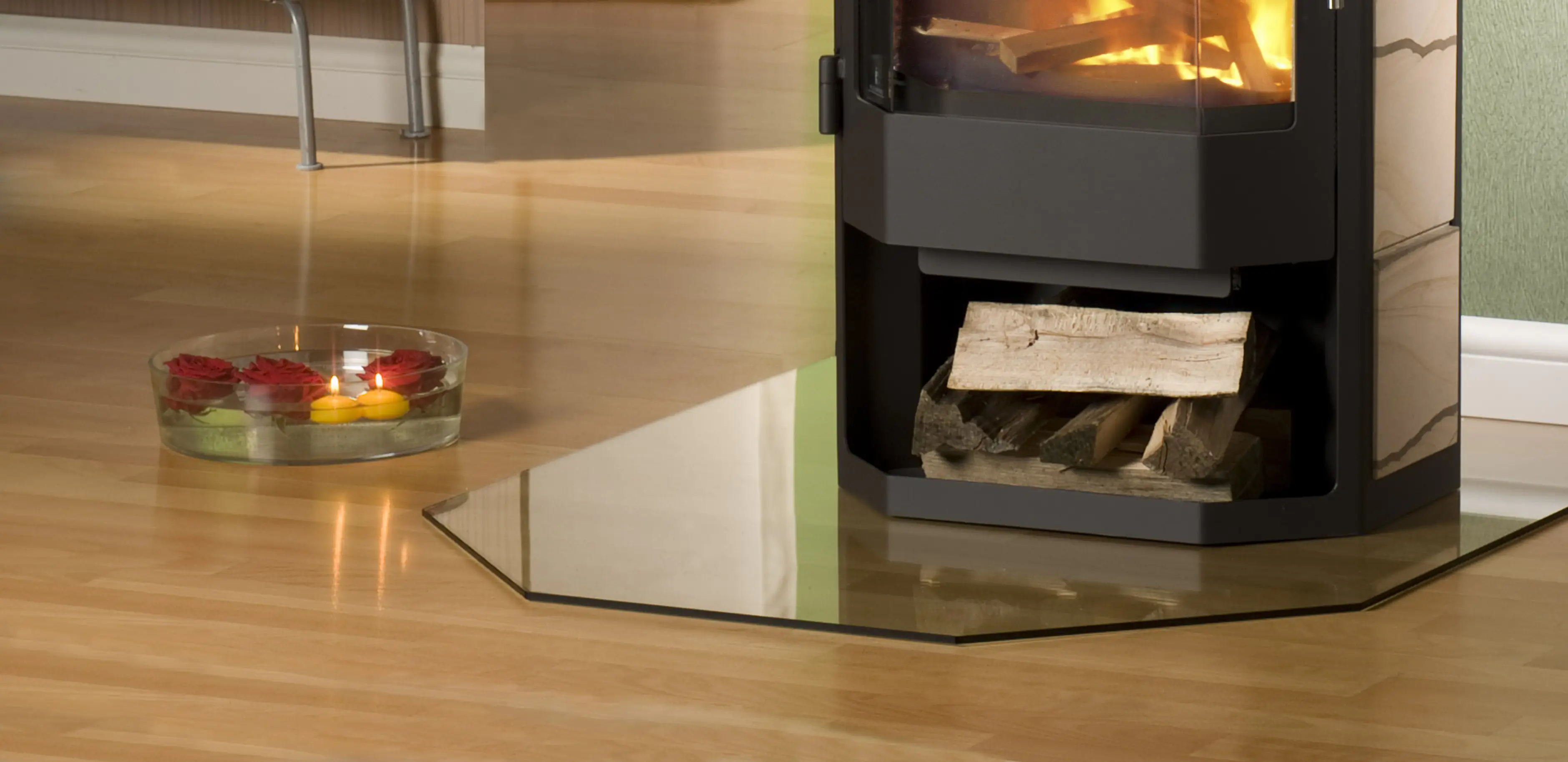 FireFix Bodenplatte Glas 120 x 100 cm Sechseck Funkenschutzplatte