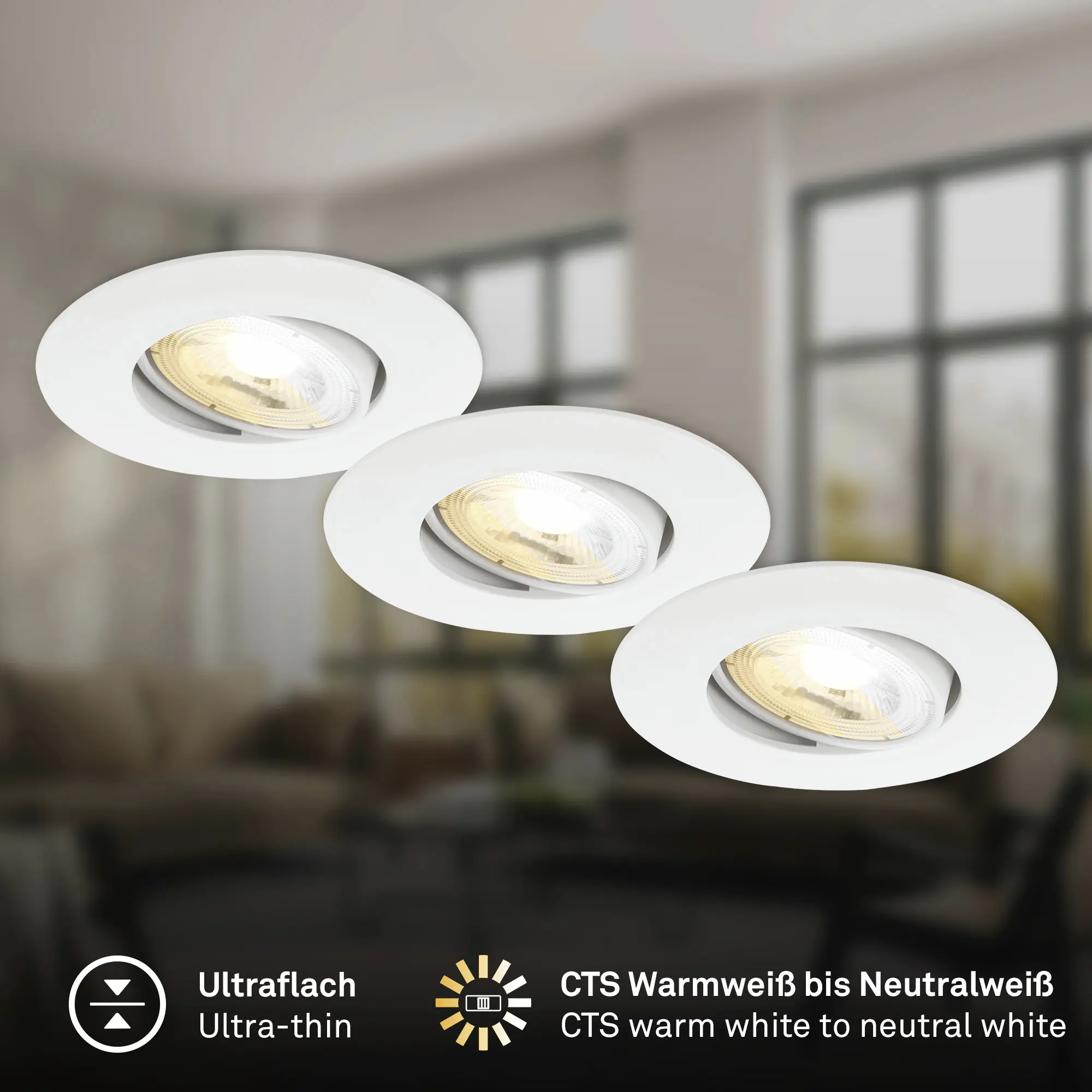Briloner LED Einbauleuchten Dimara Ø 9 x 2,4 cm warmweiß/neutralweiß weiß dimmbar 3er-Set