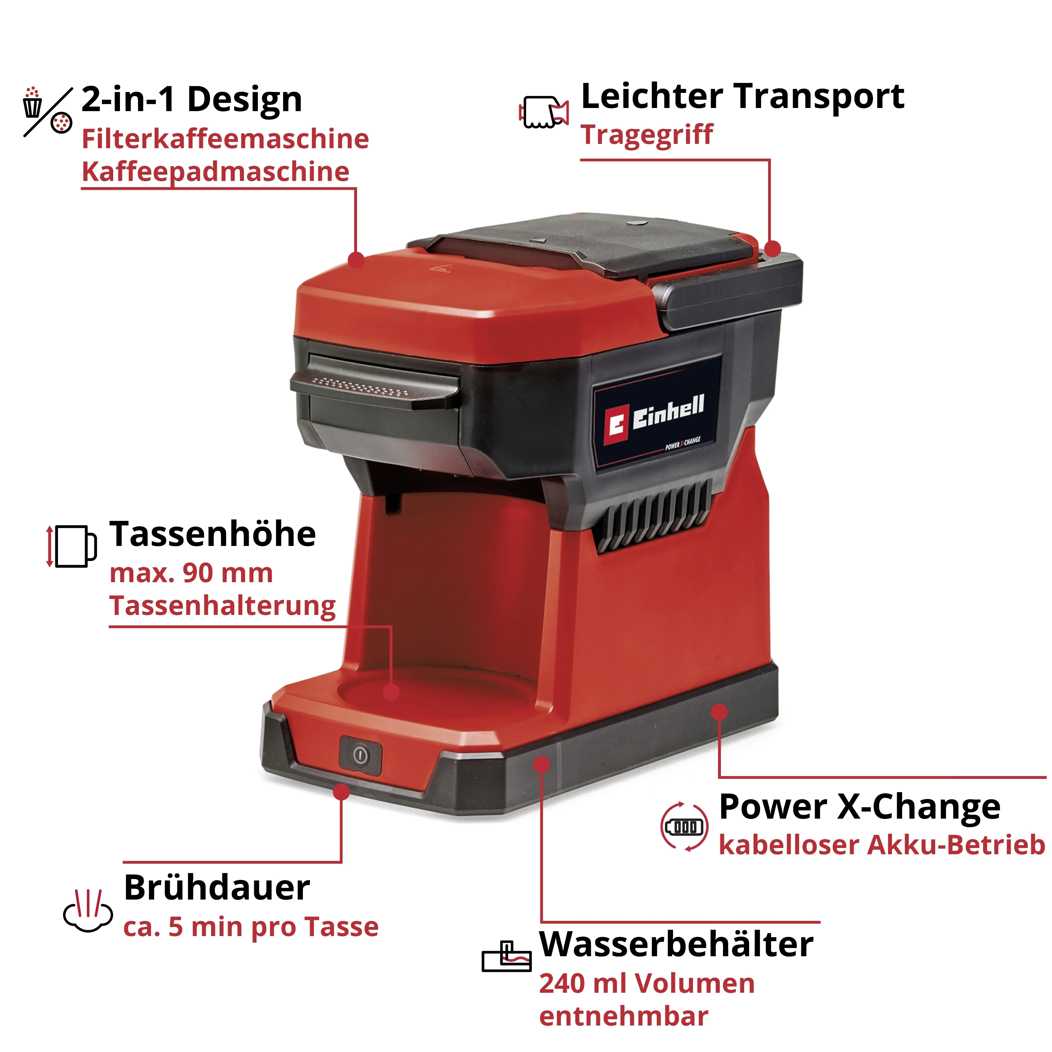 Einhell Expert Akku-Kaffeemaschine TE-CF 18 Li Solo 18 V