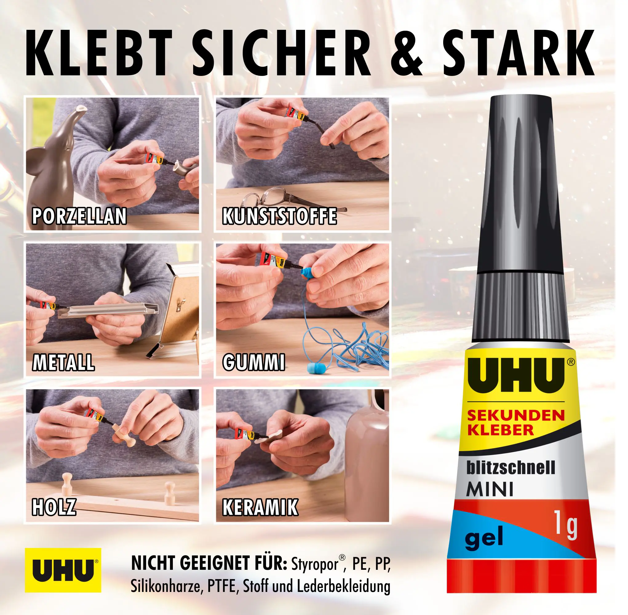 UHU Sekundenkleber blitzschnell Minis 3 x 1 g gel 3 g (3 x 1 g), in der praktischen Box