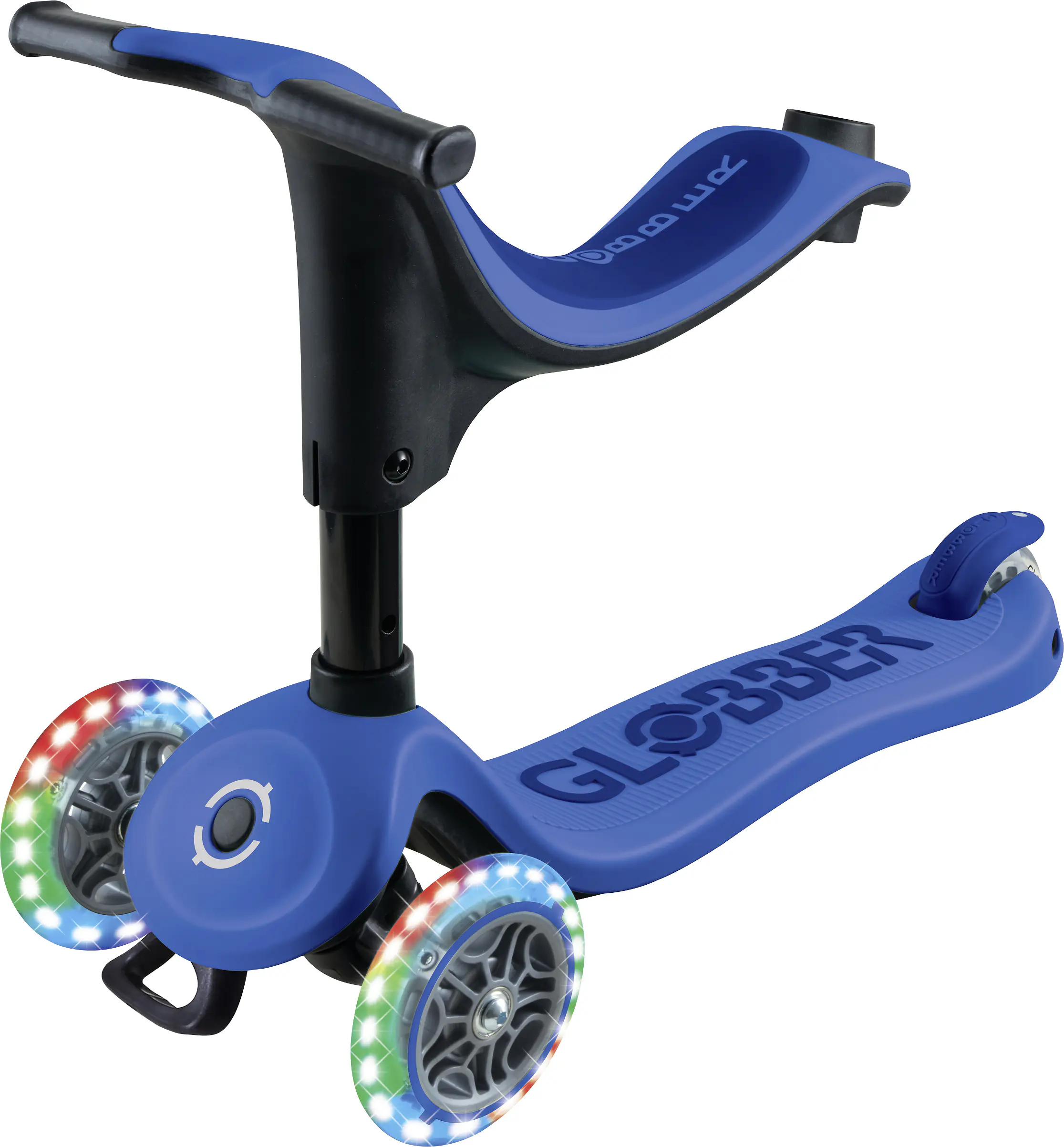 Globber Scooter 3in1 Junior Go-Up Sporty Lights dunkelblau mit Leuchtrollen