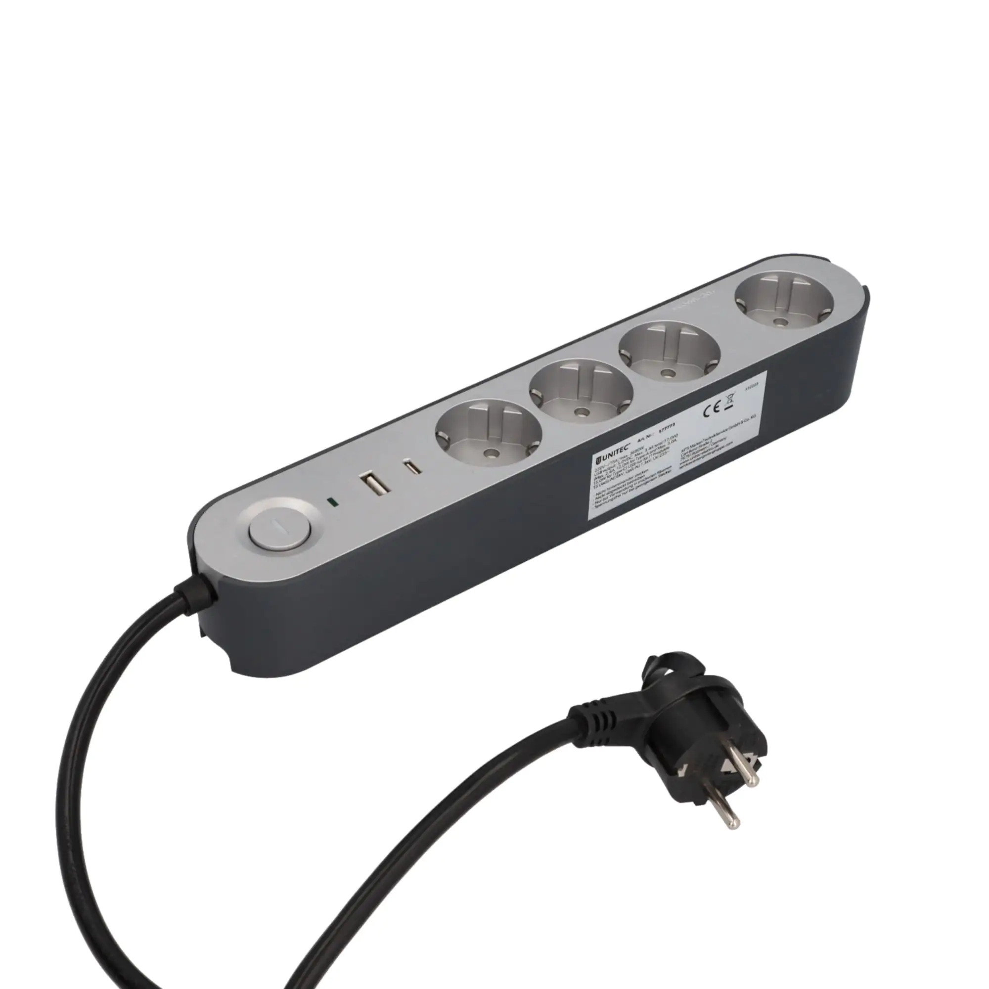 Unitec Tischsteckdose Greenline 4-fach 1,8 Meter mit Schalter silber/anthrazit