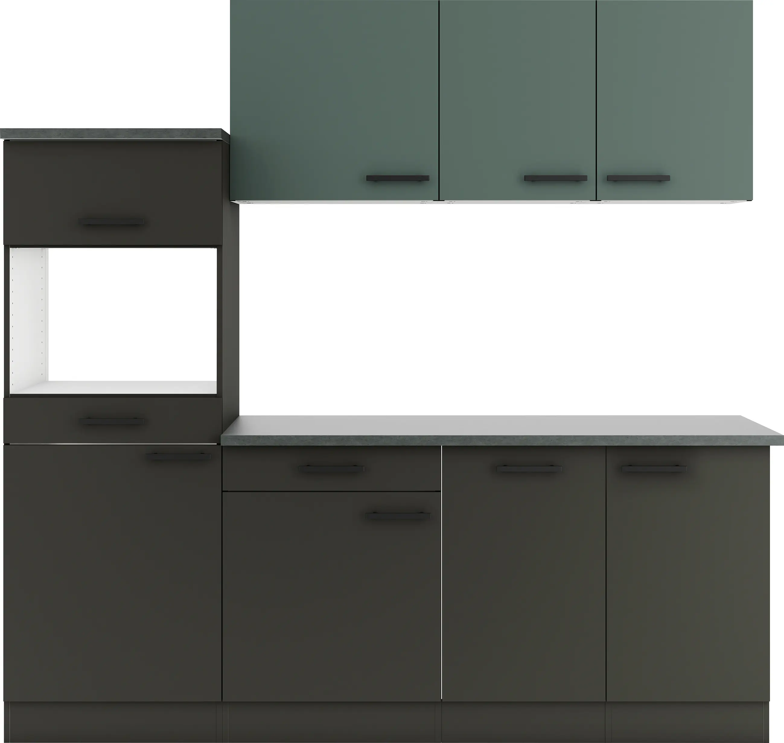 Optifit Küchenzeile Verona 405/Madrid 420 ohne Geräte steingrün/anthrazit 210 cm