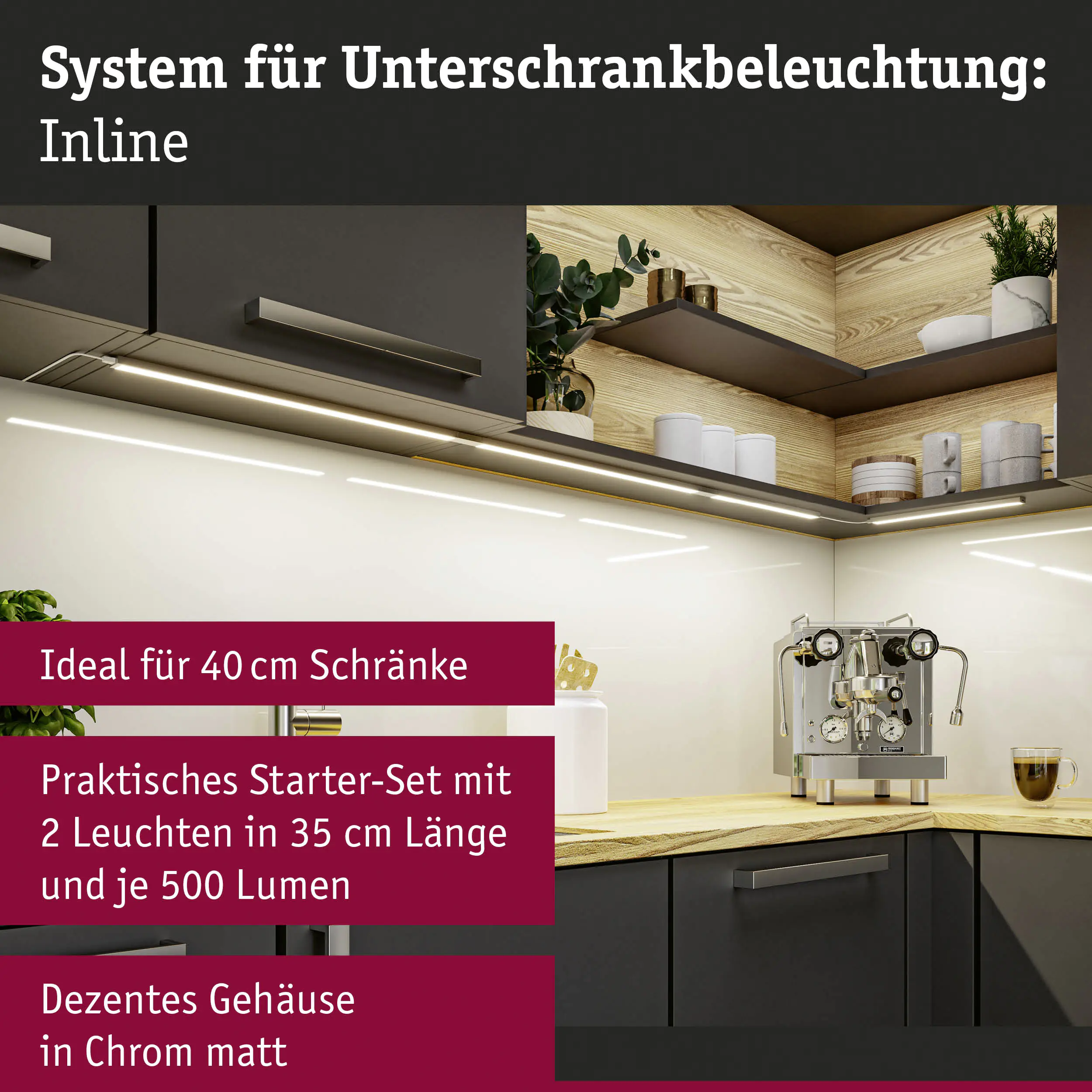 Paulmann LED Lichtleiste Inline chrom matt 35 cm TW 2er Set